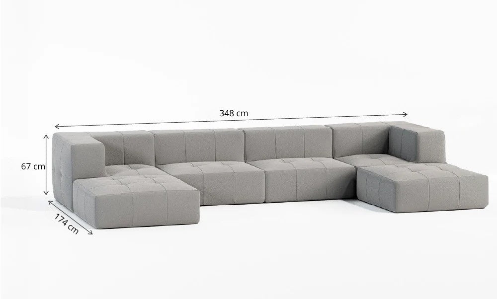 Sofá Modular 4 Lugares 2 Cantos com 2 Apoios de Pé em Boucle Cinza