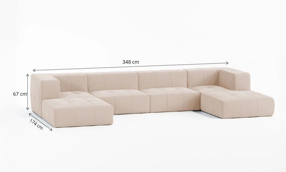 Sofá Modular 4 Lugares 2 Cantos com 2 Apoios de Pé em Boucle Bege
