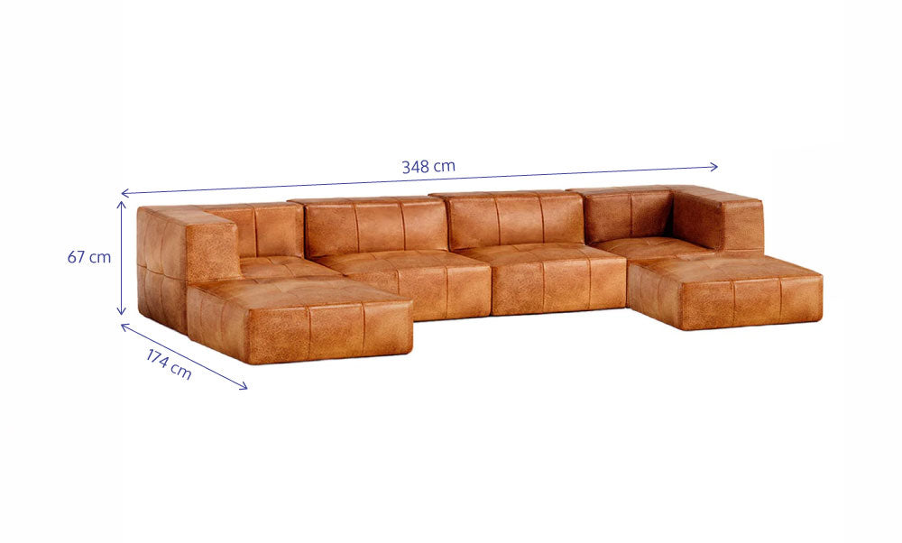 Sofá Modular 4 Lugares 2 Cantos com 2 Apoios de Pé em Poli-Couro Marrom