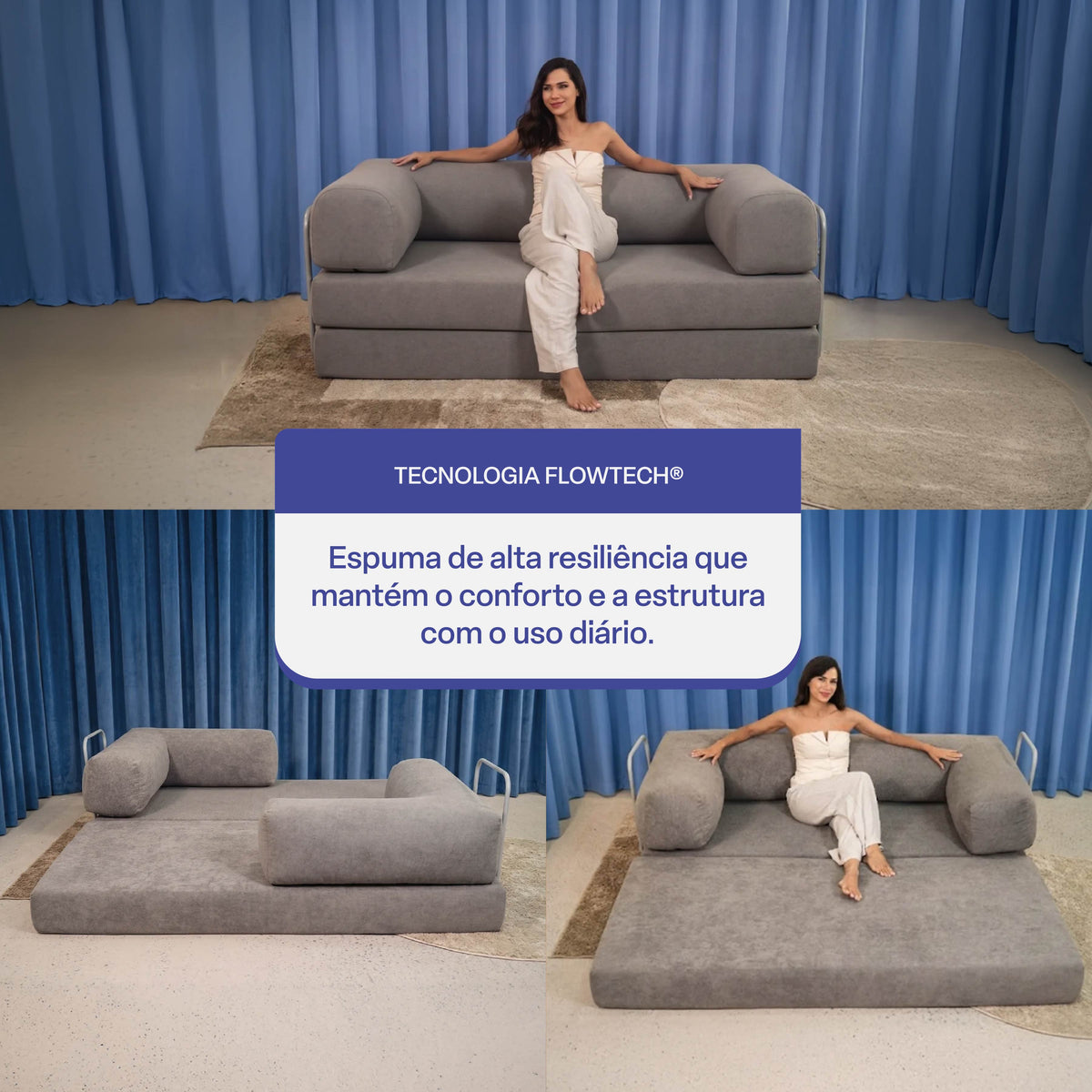 Sofá Cama Flowin em Boucle Cinza