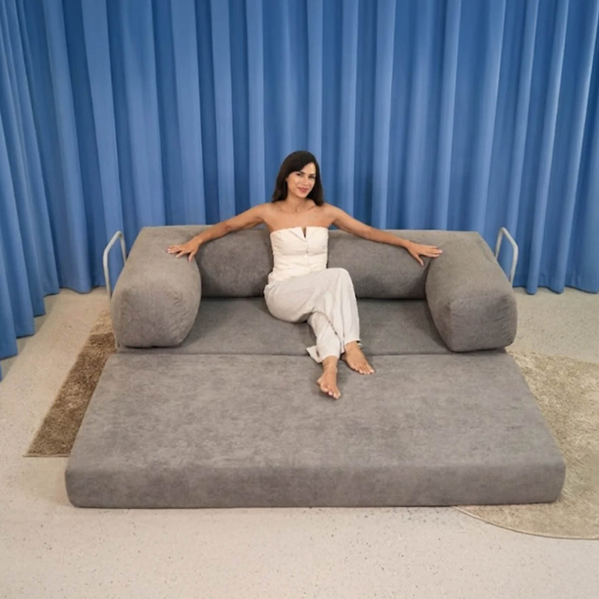 Sofá Cama Flowin em Boucle Cinza