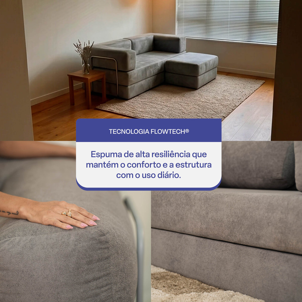Sofá Cama Flowin em Boucle com Apoio de Pé - Cinza