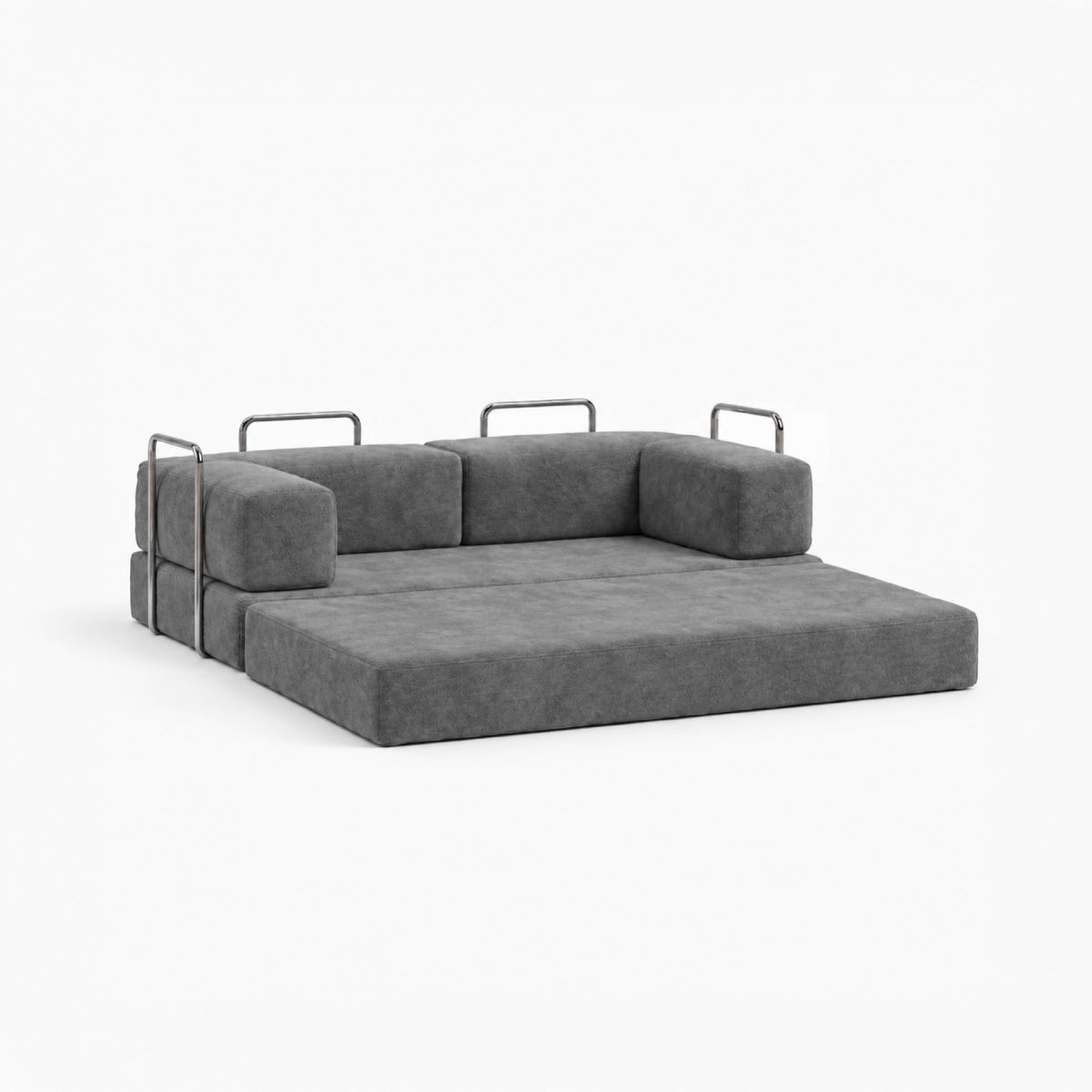 Sofá Cama Flowin em Boucle com Apoio de Pé - Cinza
