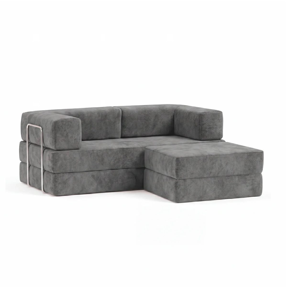 Sofá Cama Flowin em Boucle com Apoio de Pé - Cinza