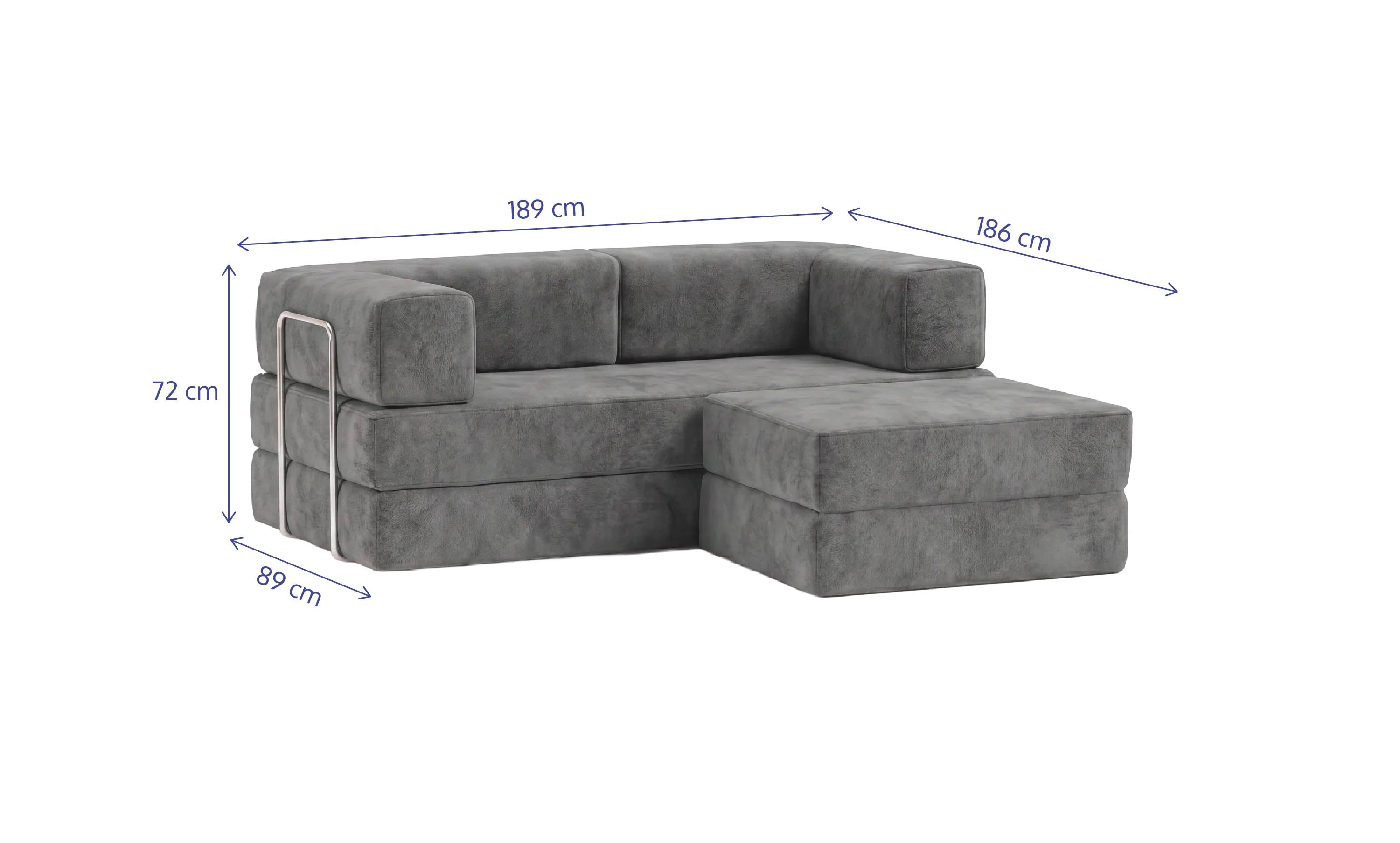 Sofá Cama Flowin em Boucle com Apoio de Pé - Cinza
