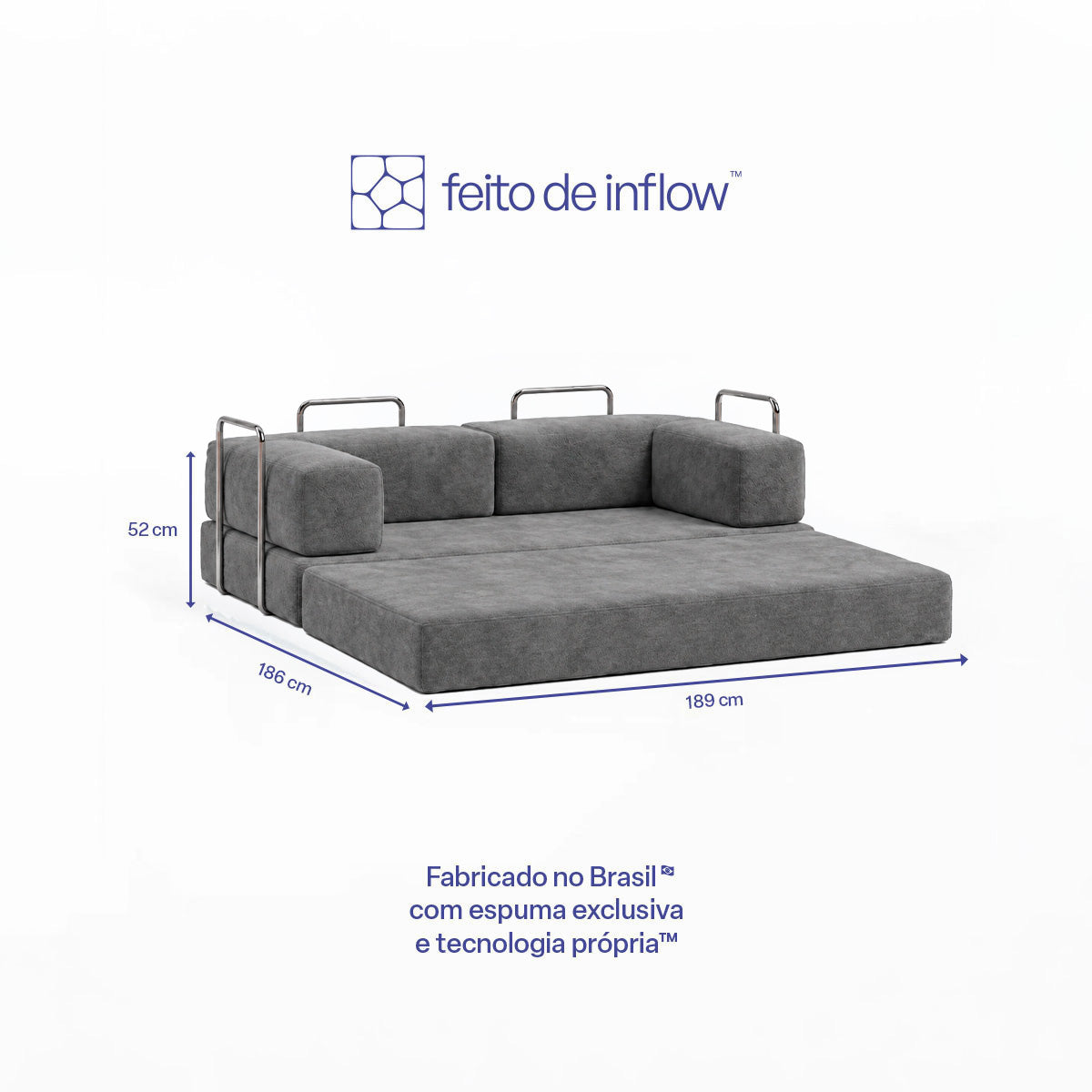 Sofá Cama Flowin em Boucle com Apoio de Pé - Cinza