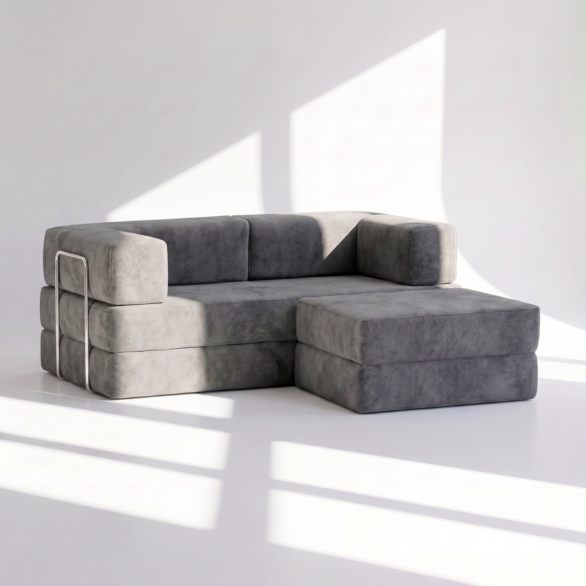 Sofá Cama Flowin em Boucle com Apoio de Pé - Cinza