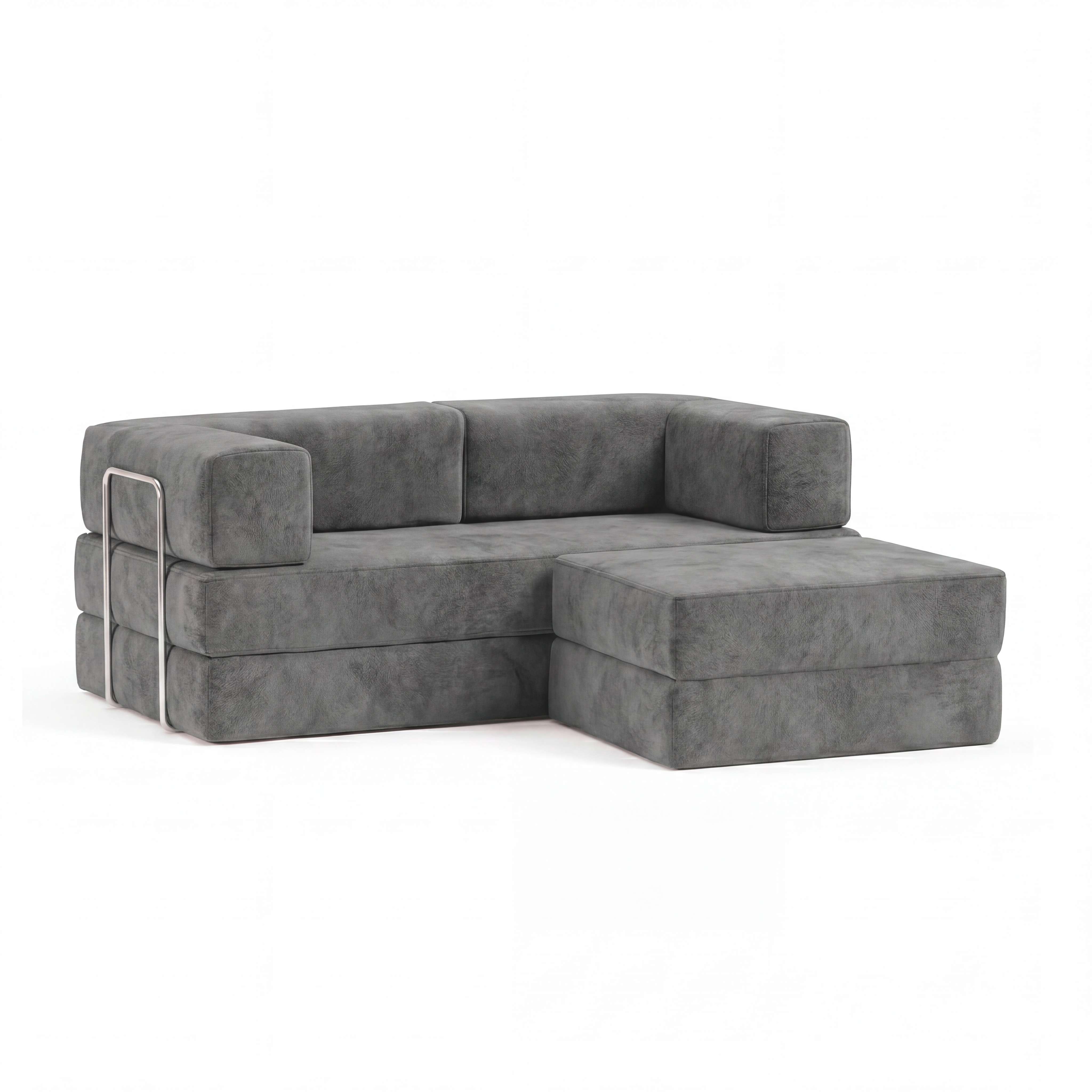 Sofá Cama Flowin em Boucle com Apoio de Pé - Cinza