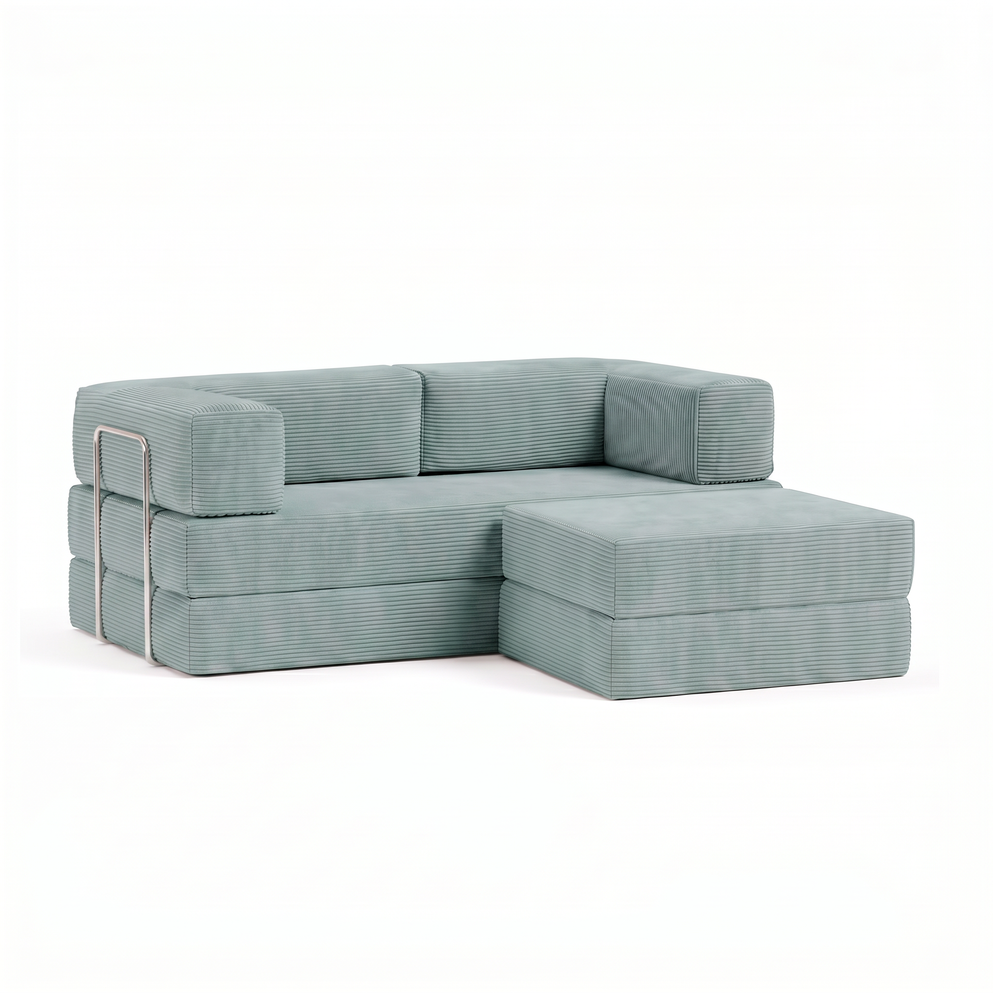 Sofá Cama Flowin com 1 Apoio de Pé em Cotele Azul Menta