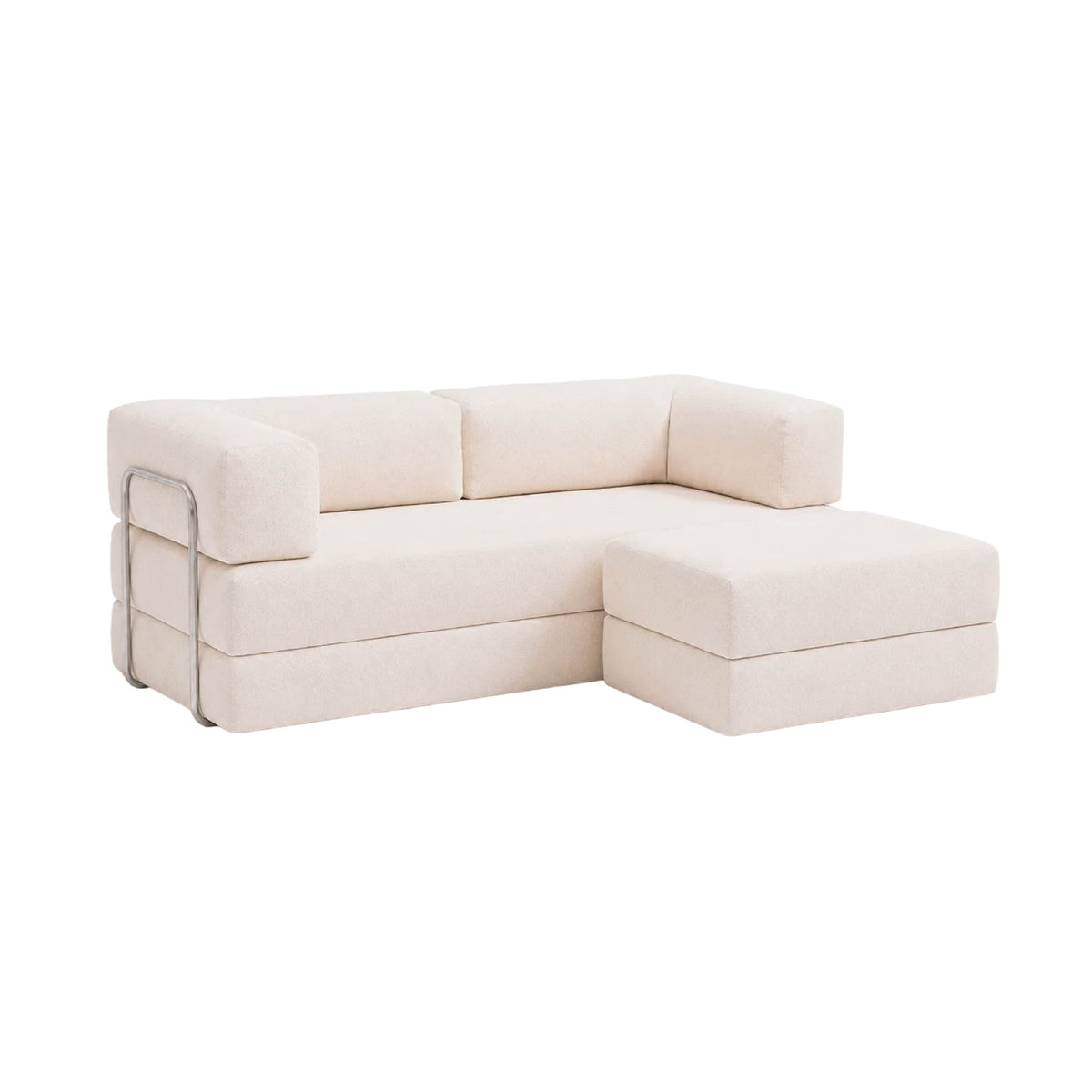 Sofá Cama Flowin em Boucle com Apoio de Pé - Bege