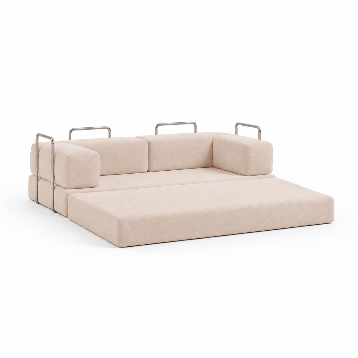 Sofá Cama Flowin em Boucle com Apoio de Pé - Bege