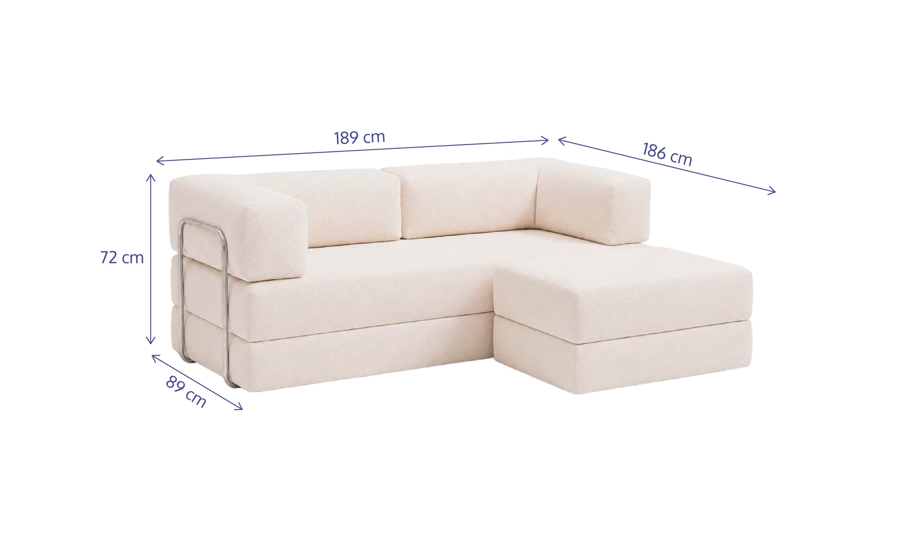 Sofá Cama Flowin em Boucle com Apoio de Pé - Bege