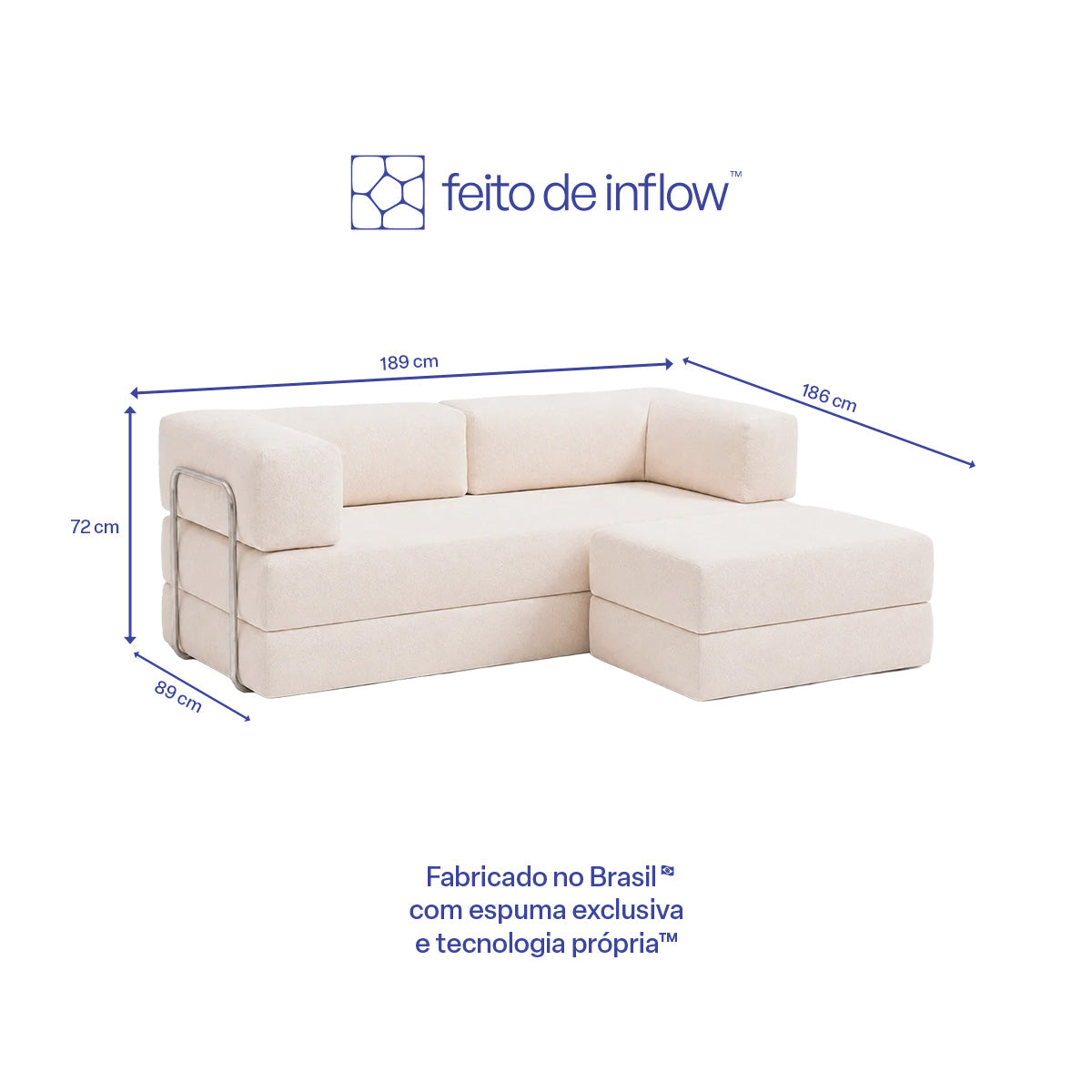 Sofá Cama Flowin em Boucle com Apoio de Pé - Bege