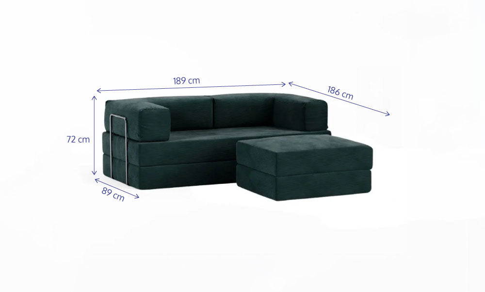 Sofá Cama Flowin com 1 Apoio de Pé em Cotele Verde Musgo