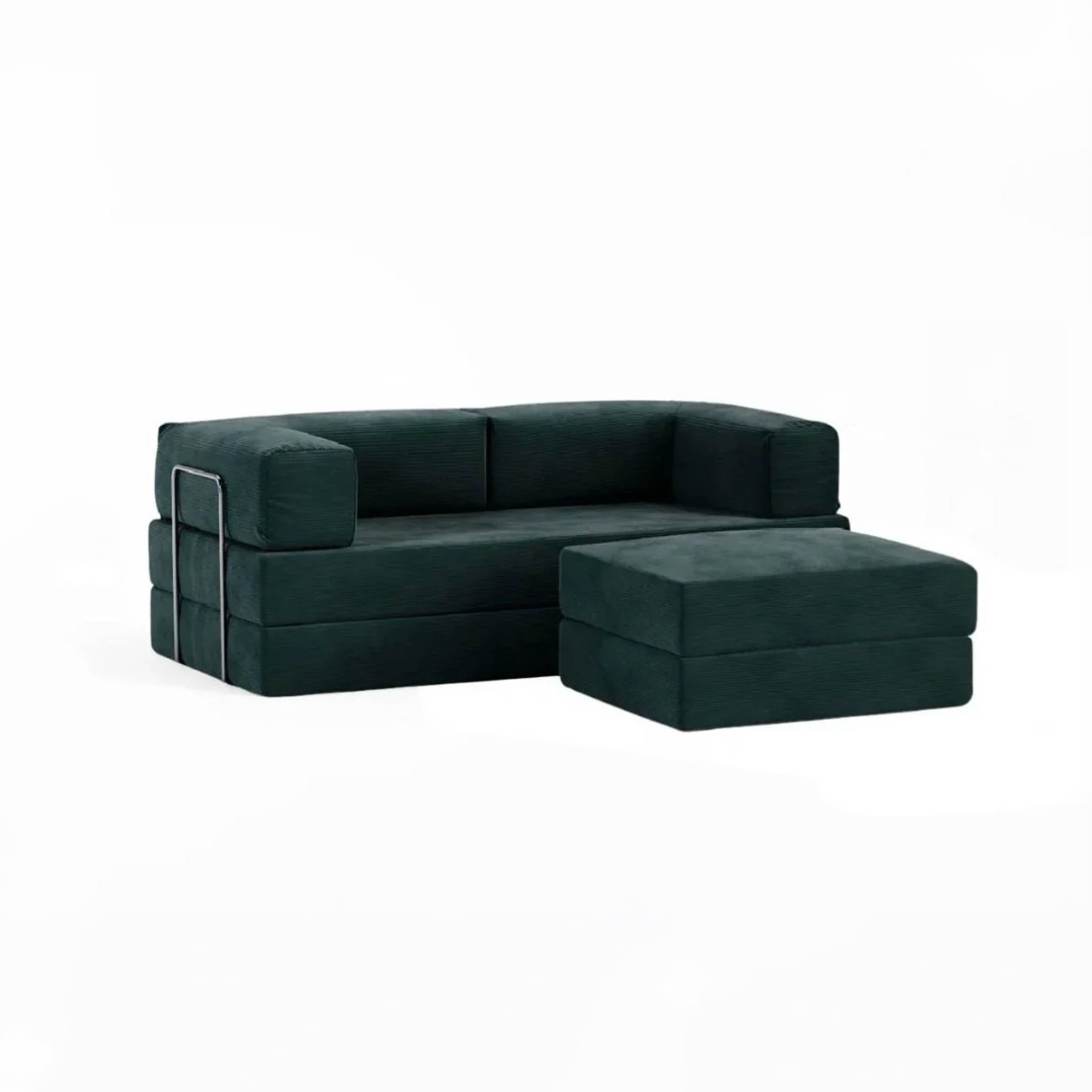 Sofá Cama Flowin com 1 Apoio de Pé em Cotele Verde Musgo