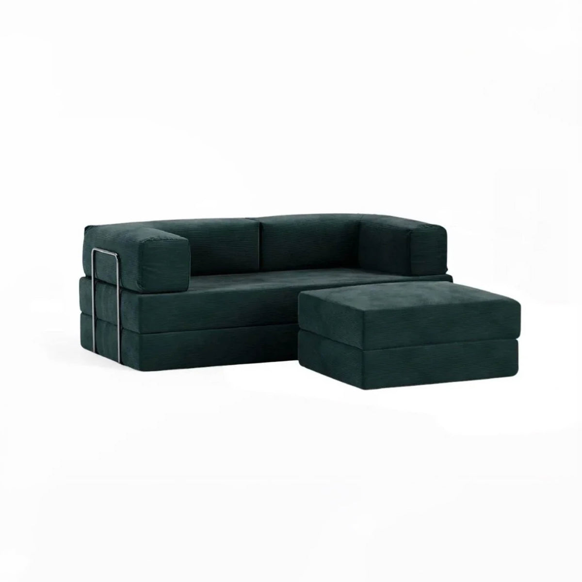 Sofá Cama Flowin com 1 Apoio de Pé em Cotele Verde Musgo