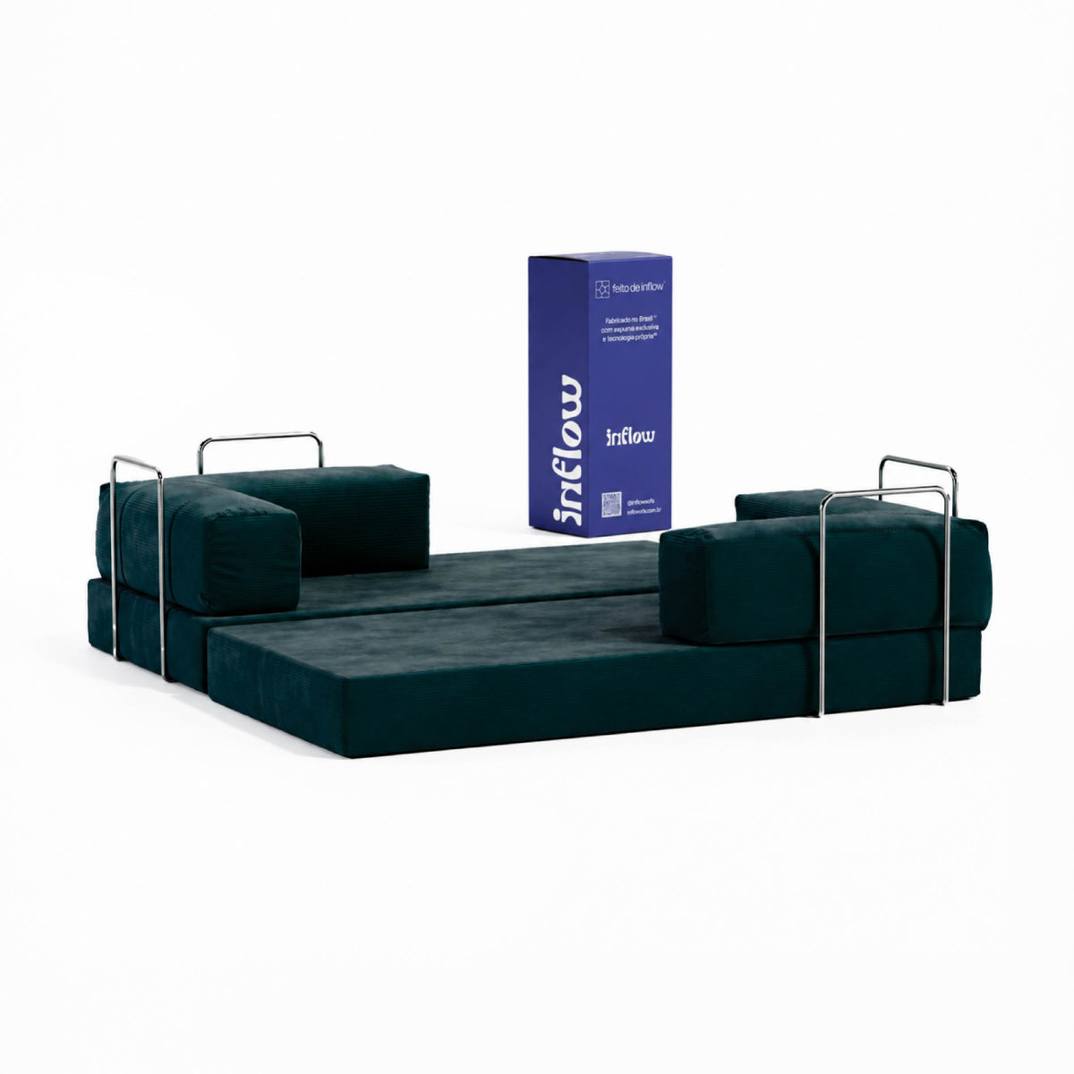 Sofá Cama Flowin com 1 Apoio de Pé em Cotele Verde Musgo