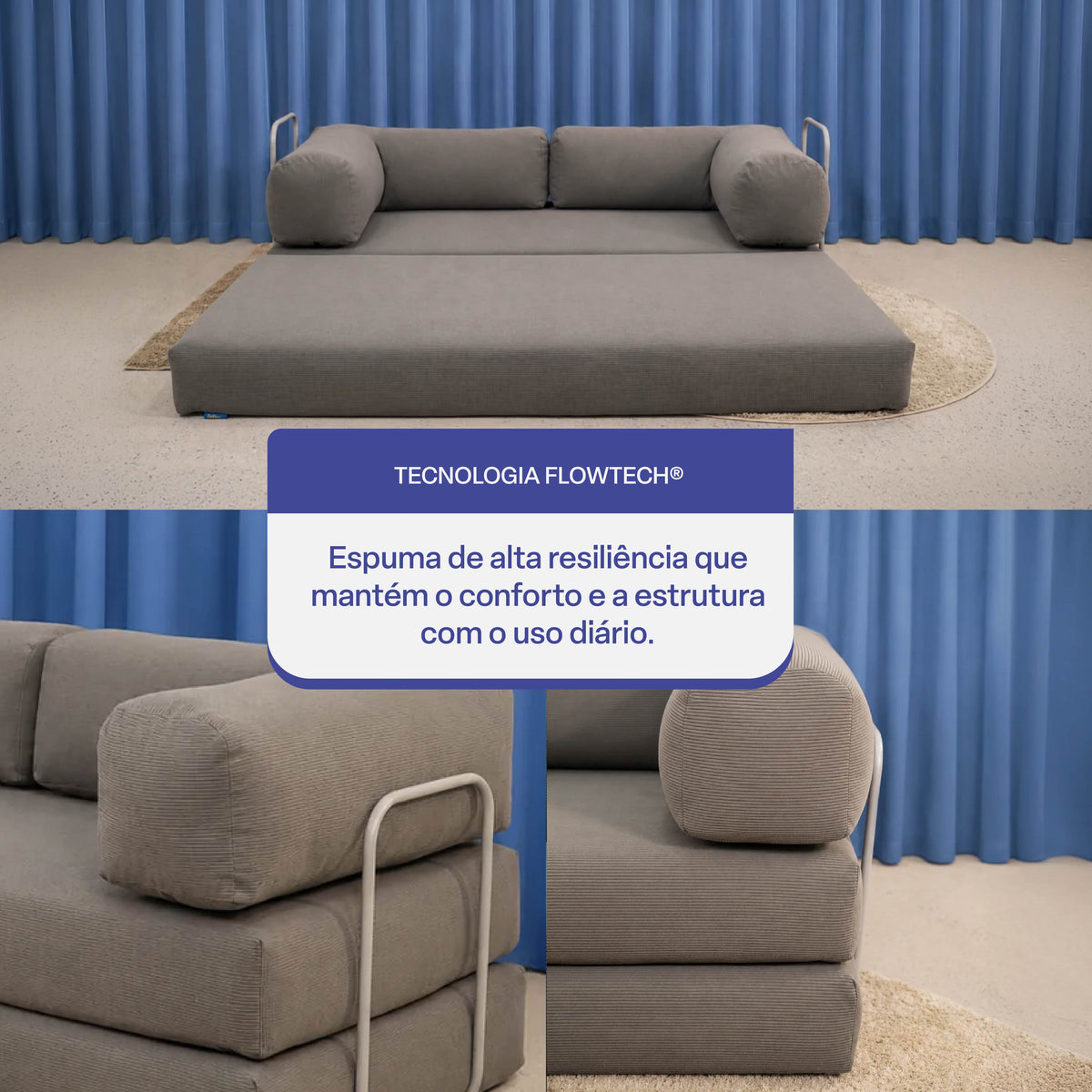 Sofá Cama Flowin em Cotele Cinza