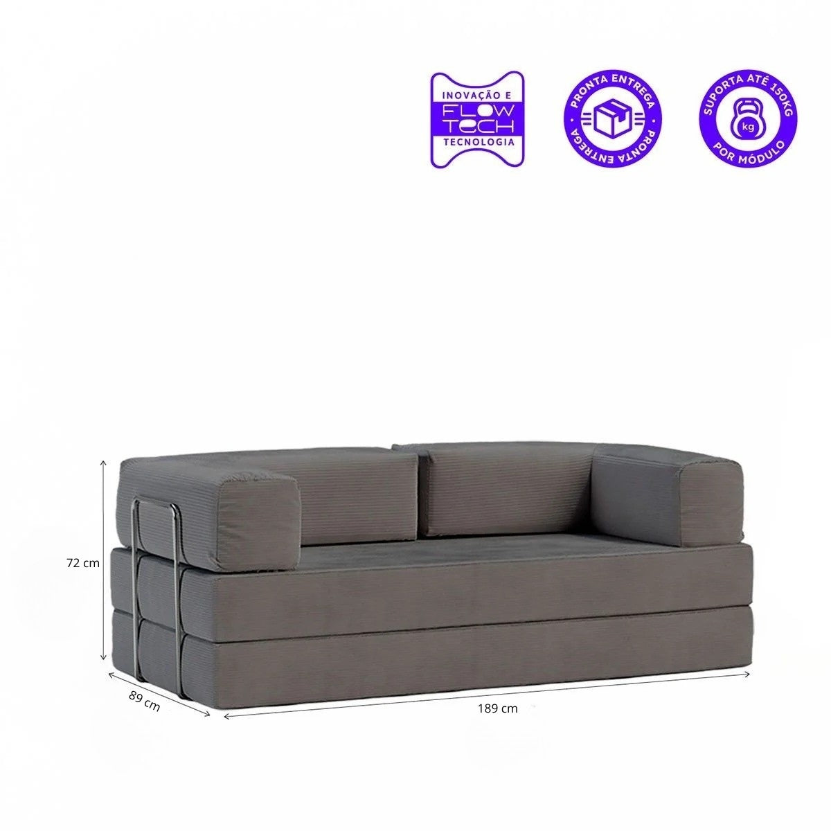 Sofá Cama Flowin em Cotele Cinza