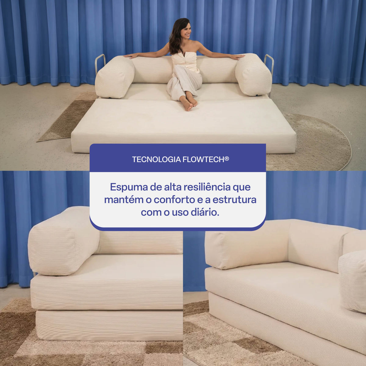 Sofá Cama Flowin em Cotele Bege