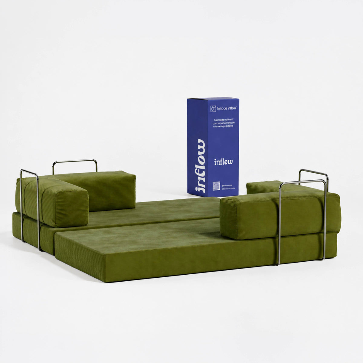 Sofá Cama Flowin em Cotele Verde Oliva