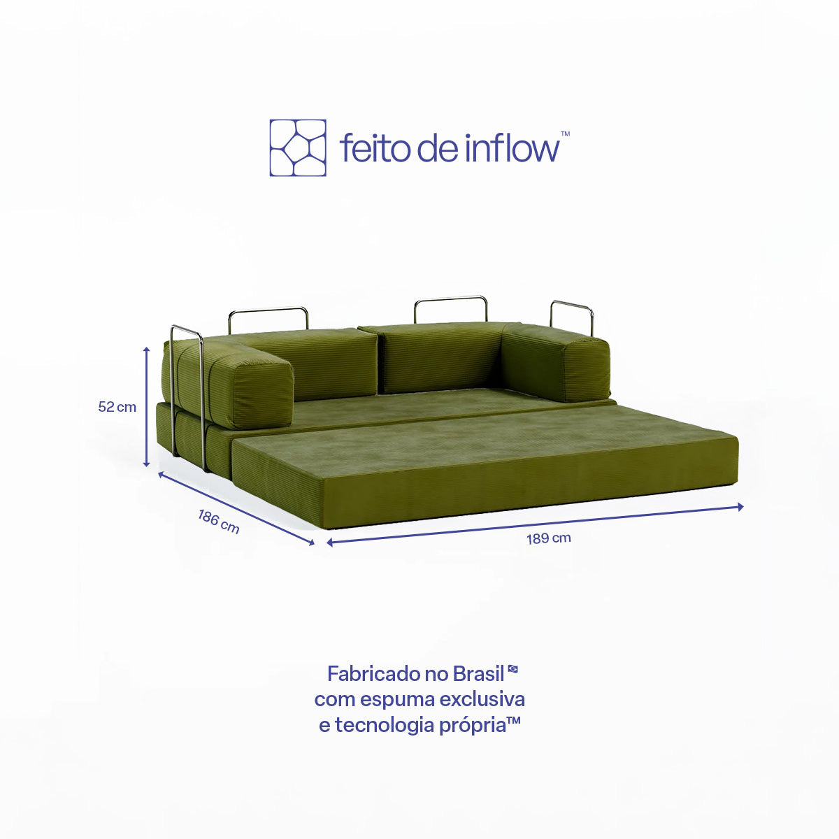 Sofá Cama Flowin em Cotele Verde Oliva