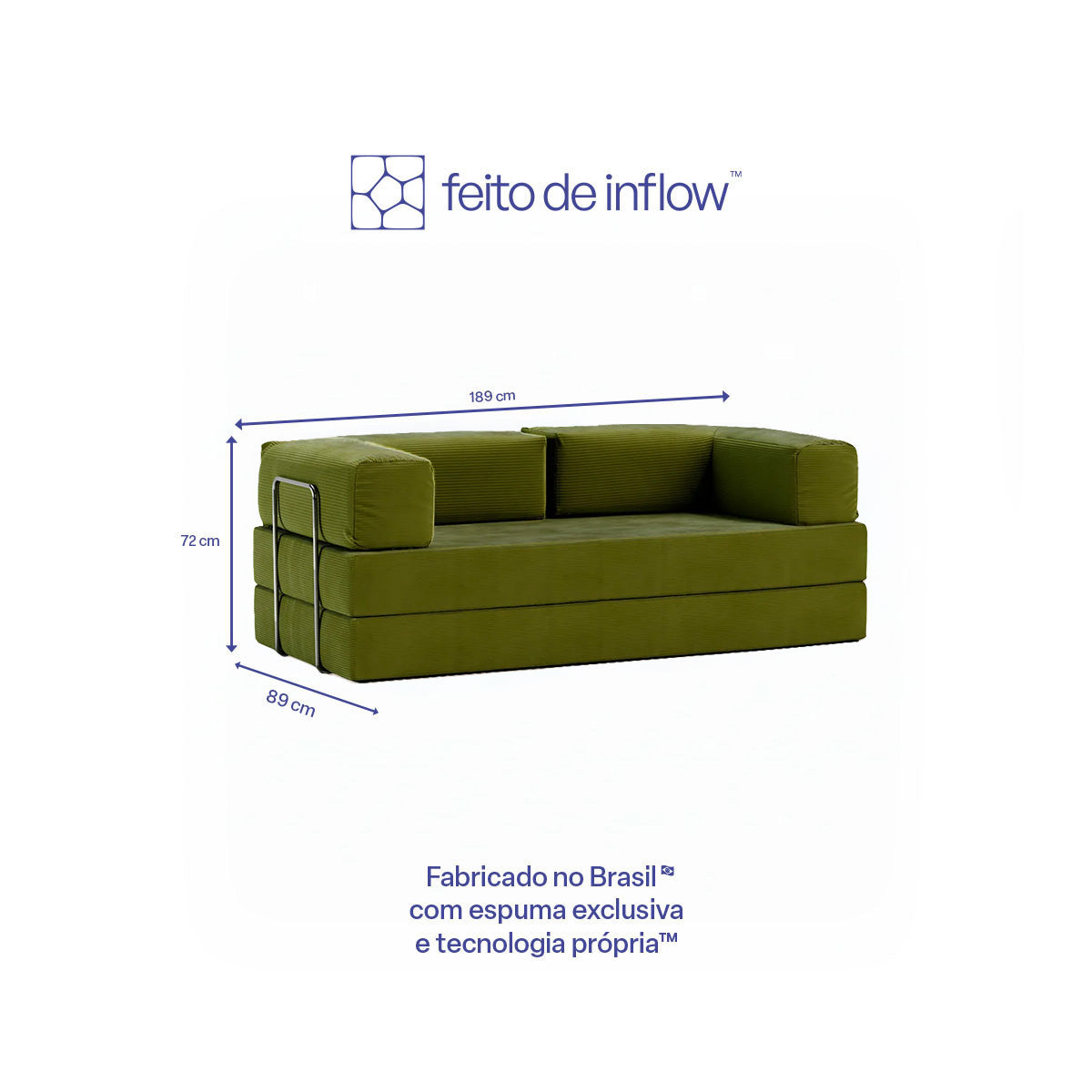 Sofá Cama Flowin em Cotele Verde Oliva