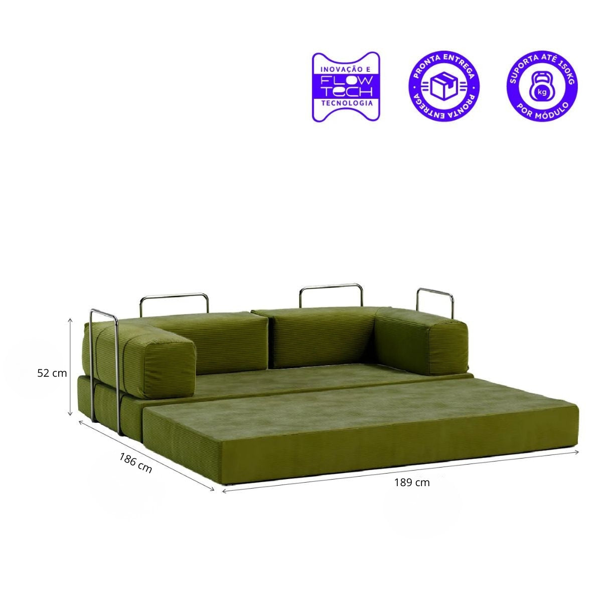 Sofá Cama Flowin em Cotele Verde Oliva