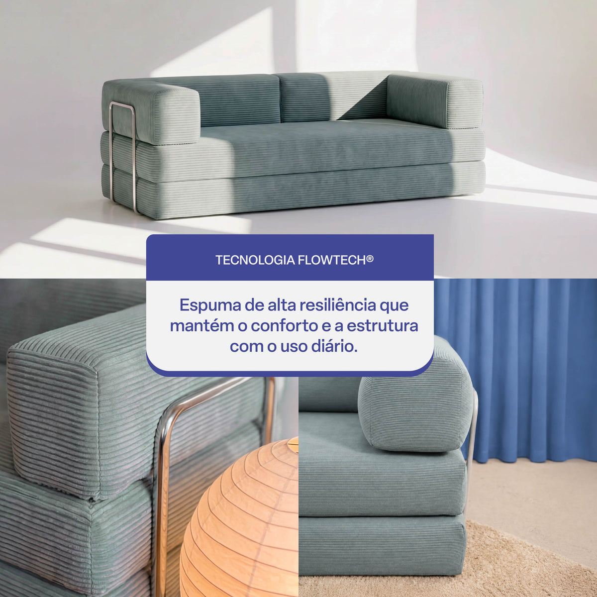 Sofá Cama Flowin em Cotele Azul Menta