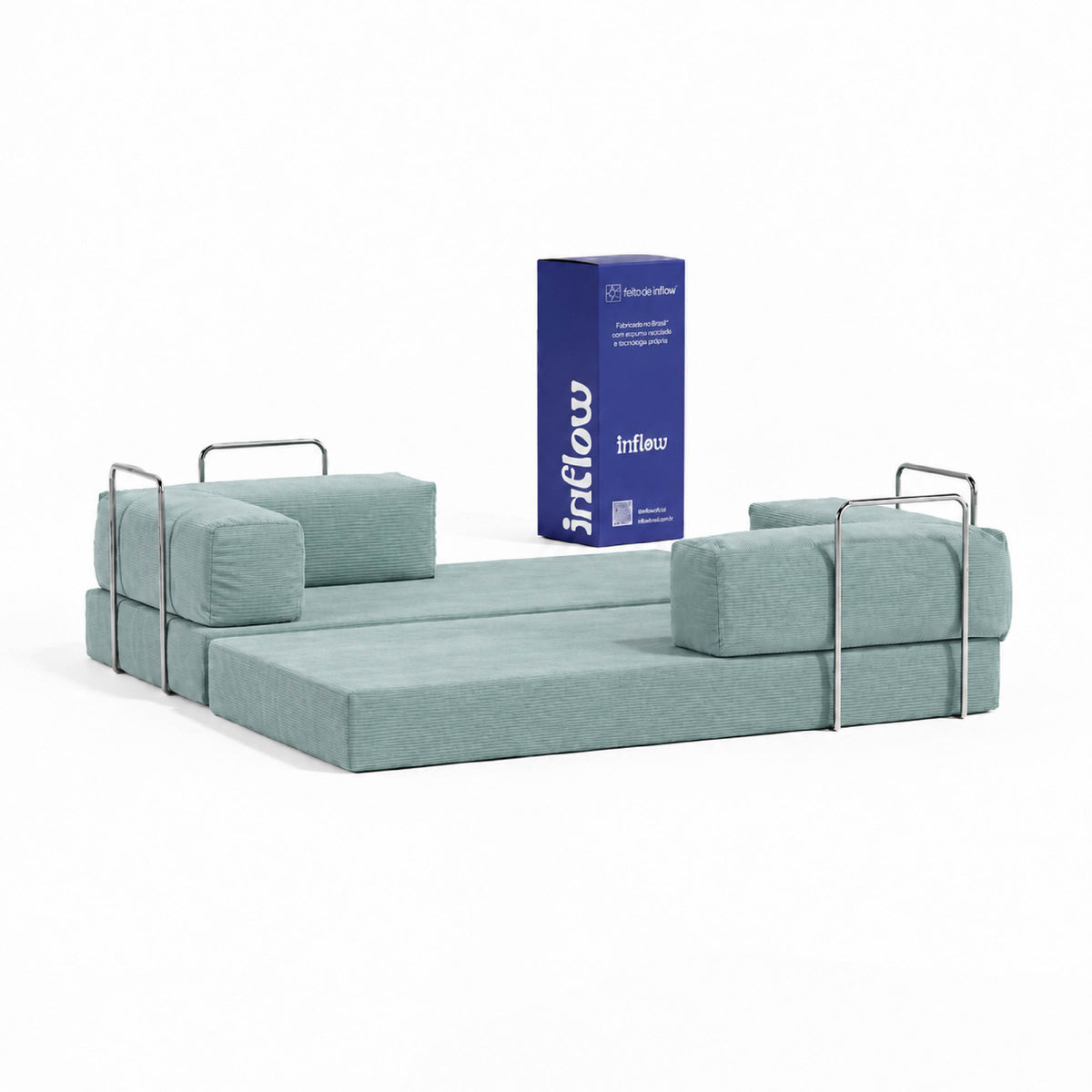 Sofá Cama Flowin em Cotele Azul Menta