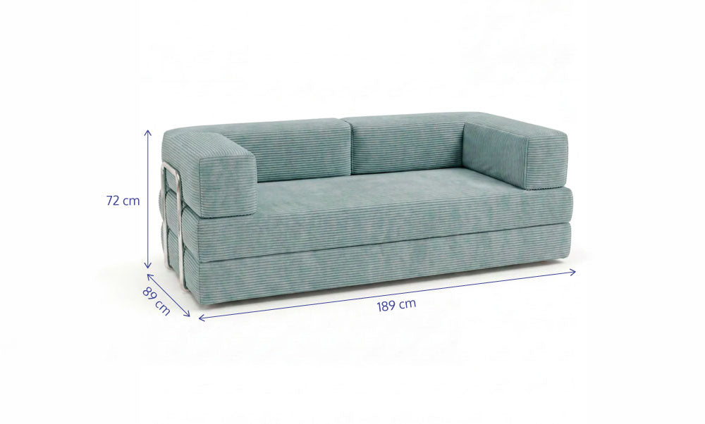 Sofá Cama Flowin em Cotele Azul Menta