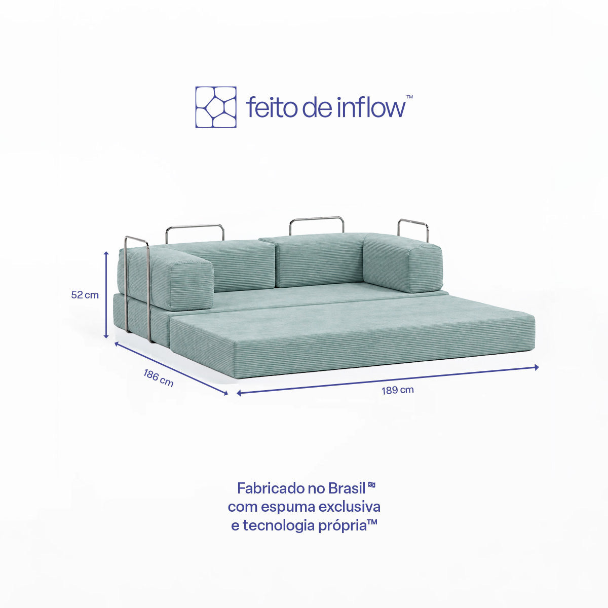 Sofá Cama Flowin em Cotele Azul Menta
