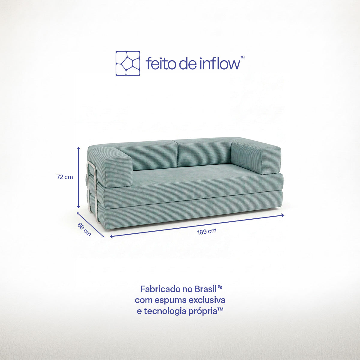 Sofá Cama Flowin em Cotele Azul Menta