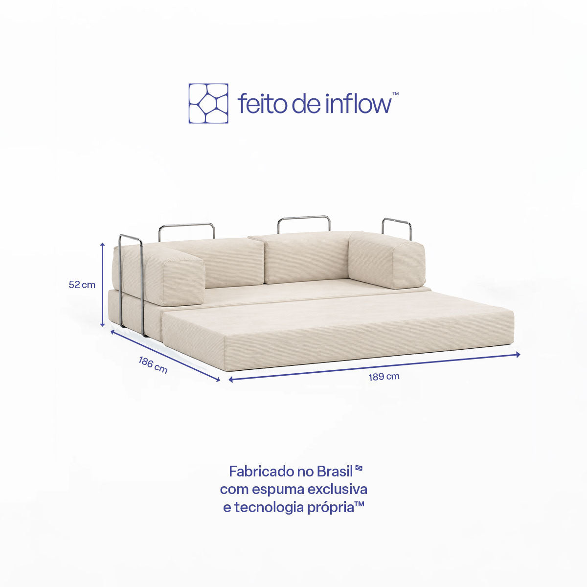 Sofá Cama Flowin com 1 Apoio de Pé em Cotele Bege