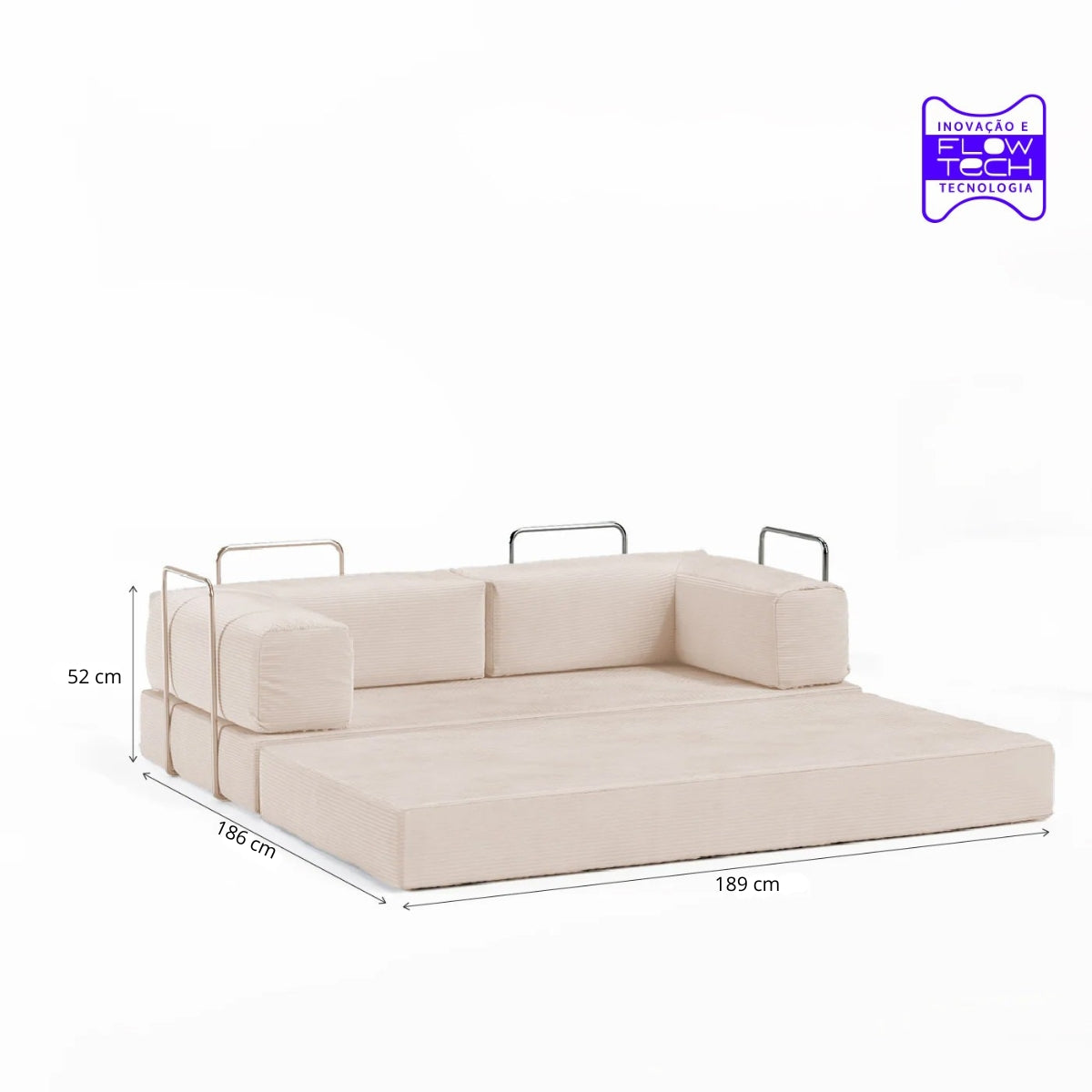 Sofá Cama Flowin com 1 Apoio de Pé em Cotele Bege
