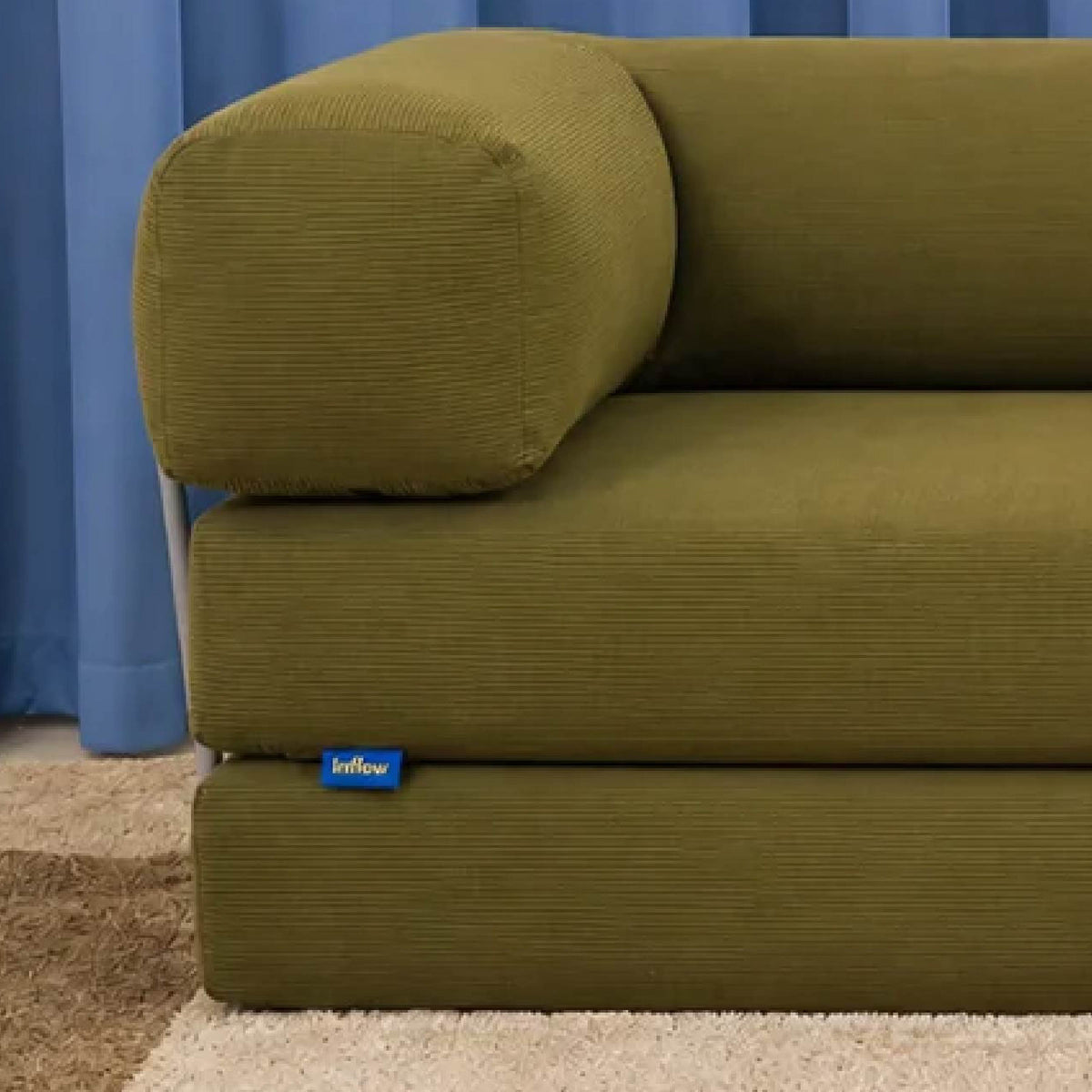 Sofá Cama Flowin com 1 Apoio de Pé em Cotele Verde Oliva