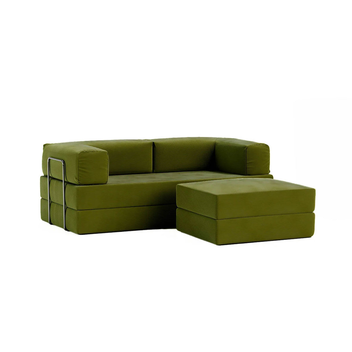 Sofá Cama Flowin com 1 Apoio de Pé em Cotele Verde Oliva