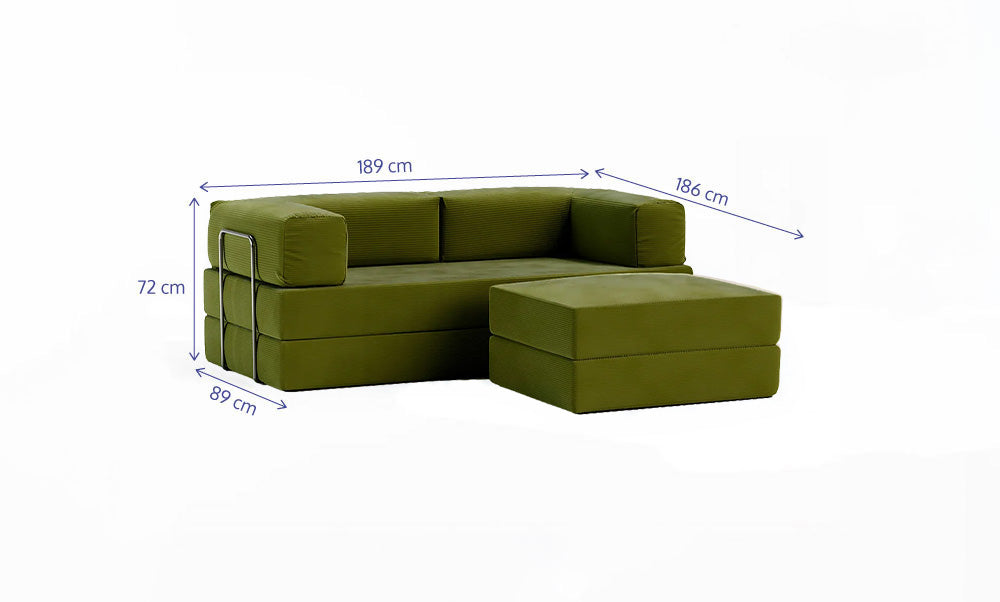 Sofá Cama Flowin com 1 Apoio de Pé em Cotele Verde Oliva