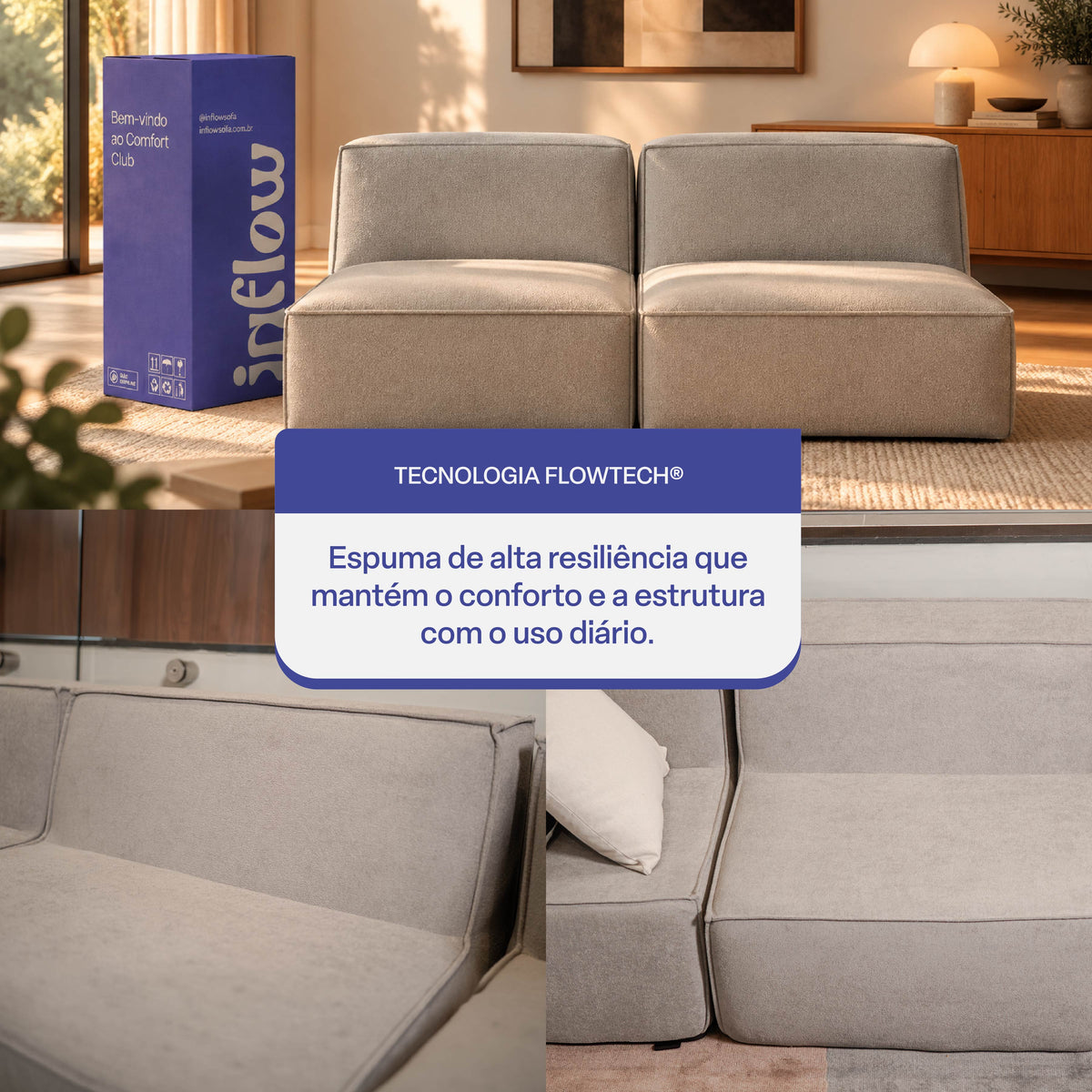 Sofá Modular Flow 2 Lugares em Boucle Cinza