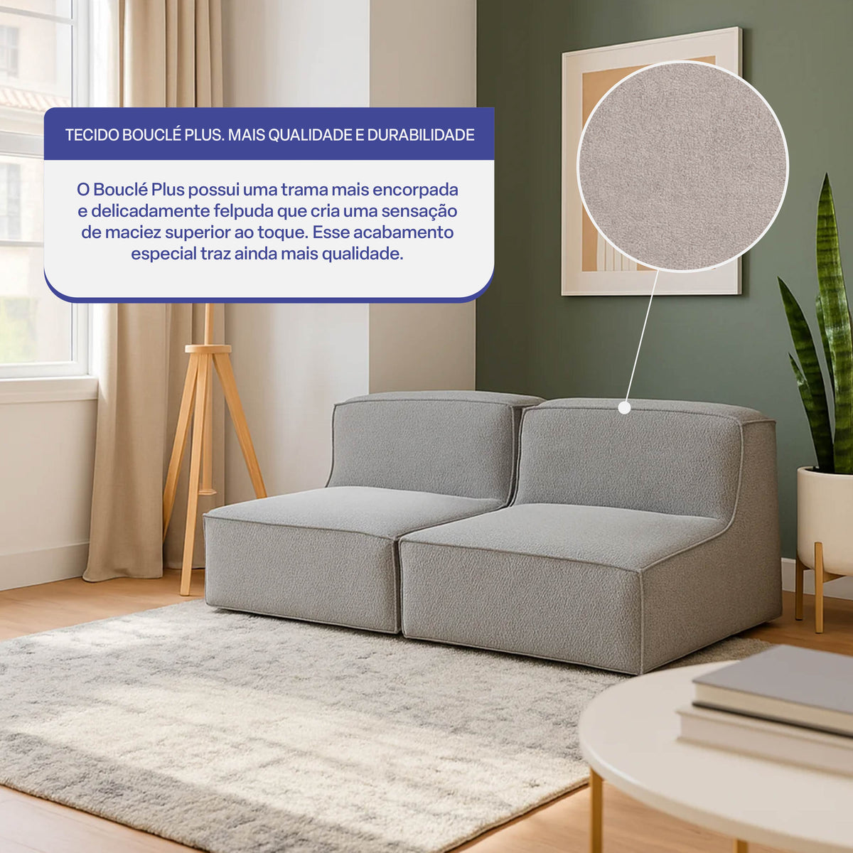 Sofá Modular Flow 2 Lugares em Boucle Cinza