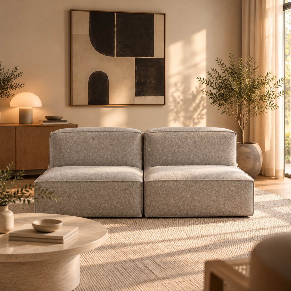 Sofá Modular Flow 2 Lugares em Boucle Cinza