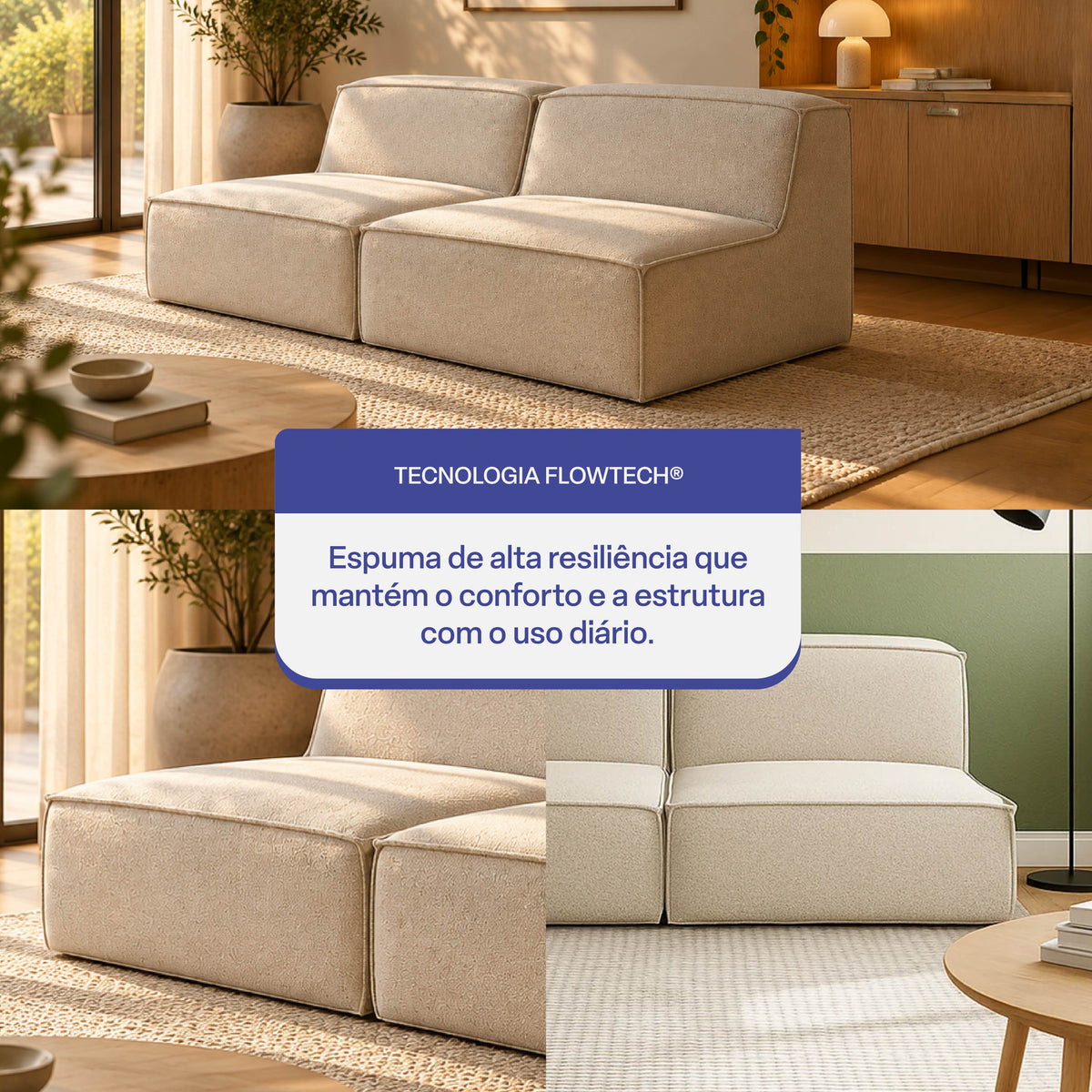 Sofá Modular Flow 2 Lugares em Boucle Bege