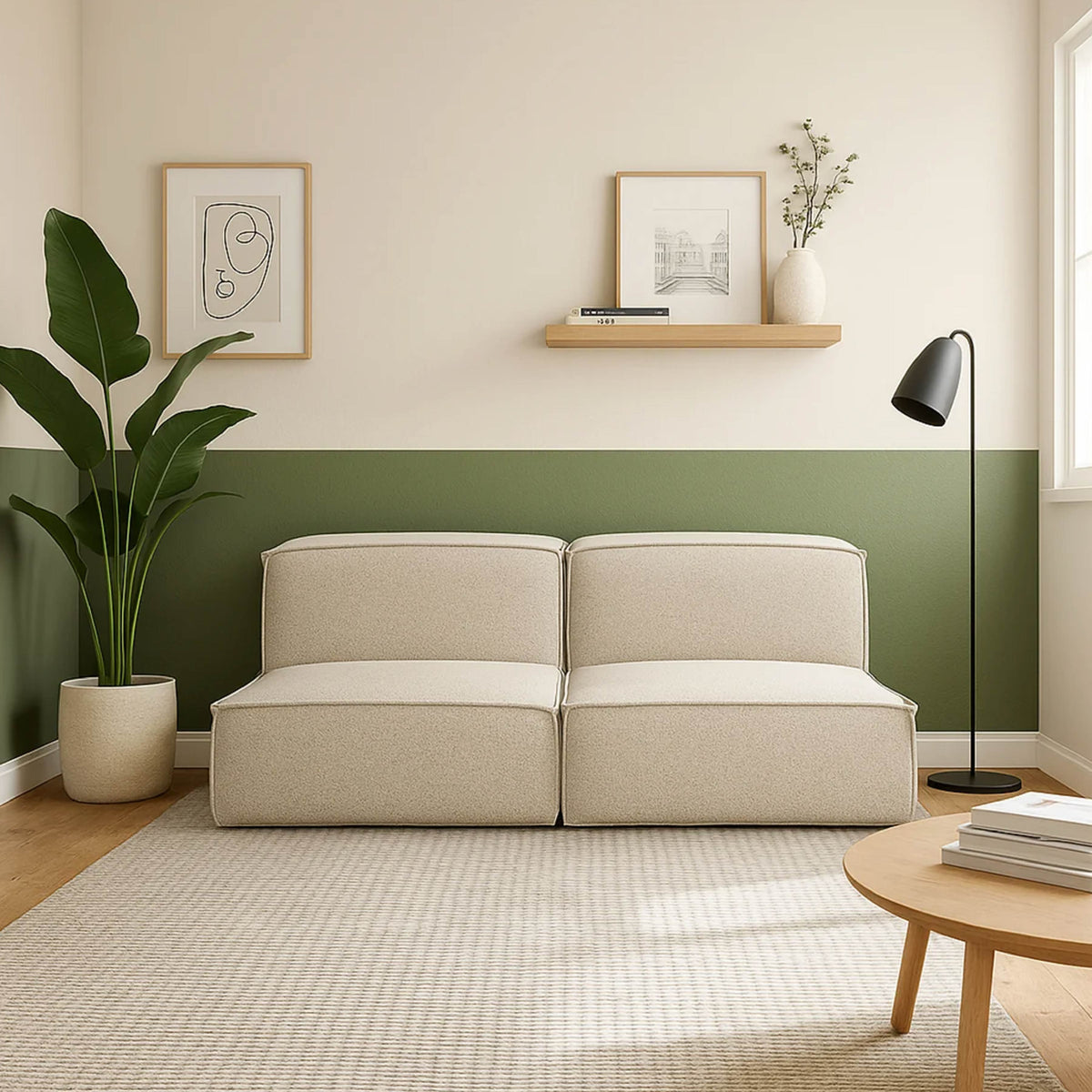 Sofá Modular Flow 2 Lugares em Boucle Bege