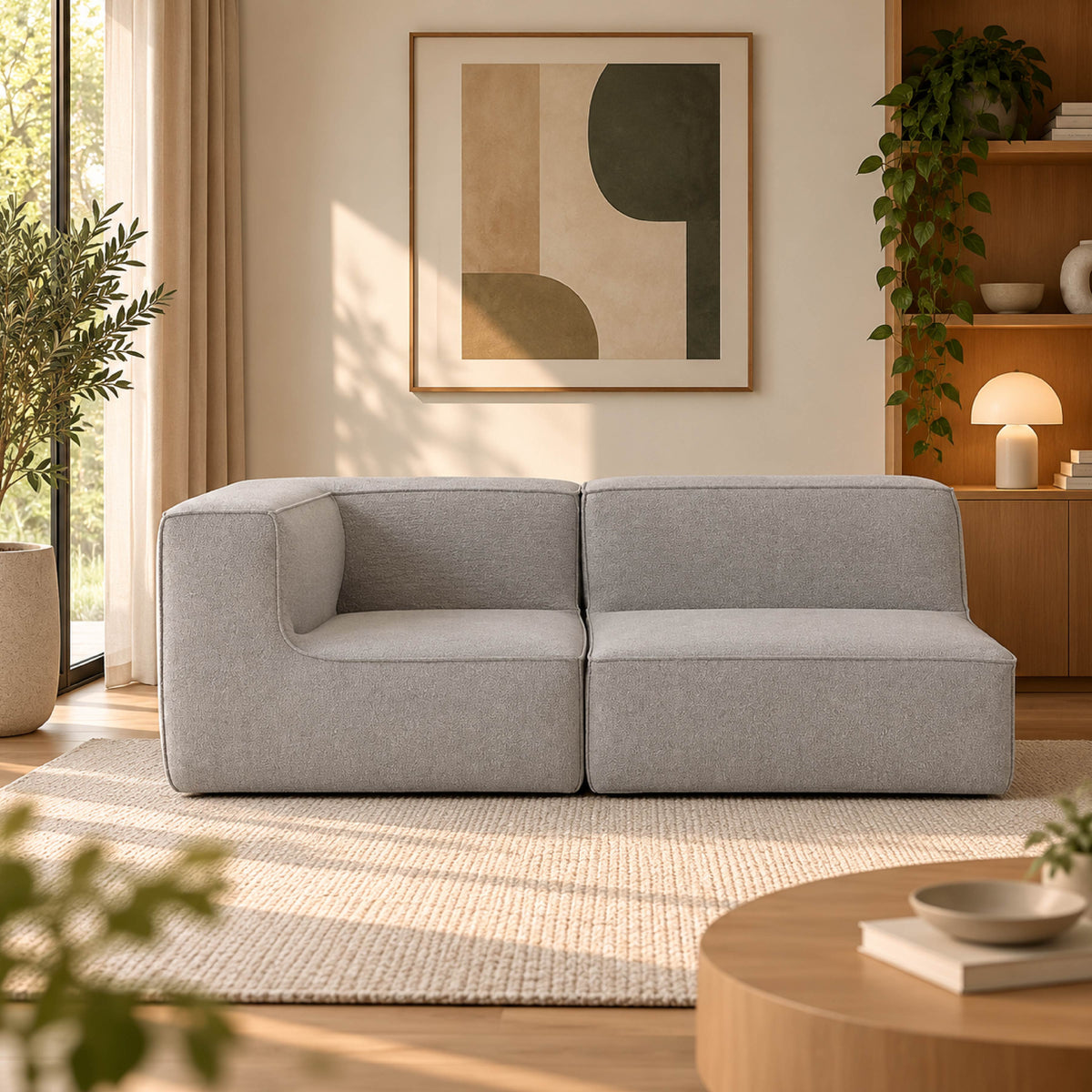 Sofá Modular Flow 2 Lugares 1 Canto em Boucle Cinza