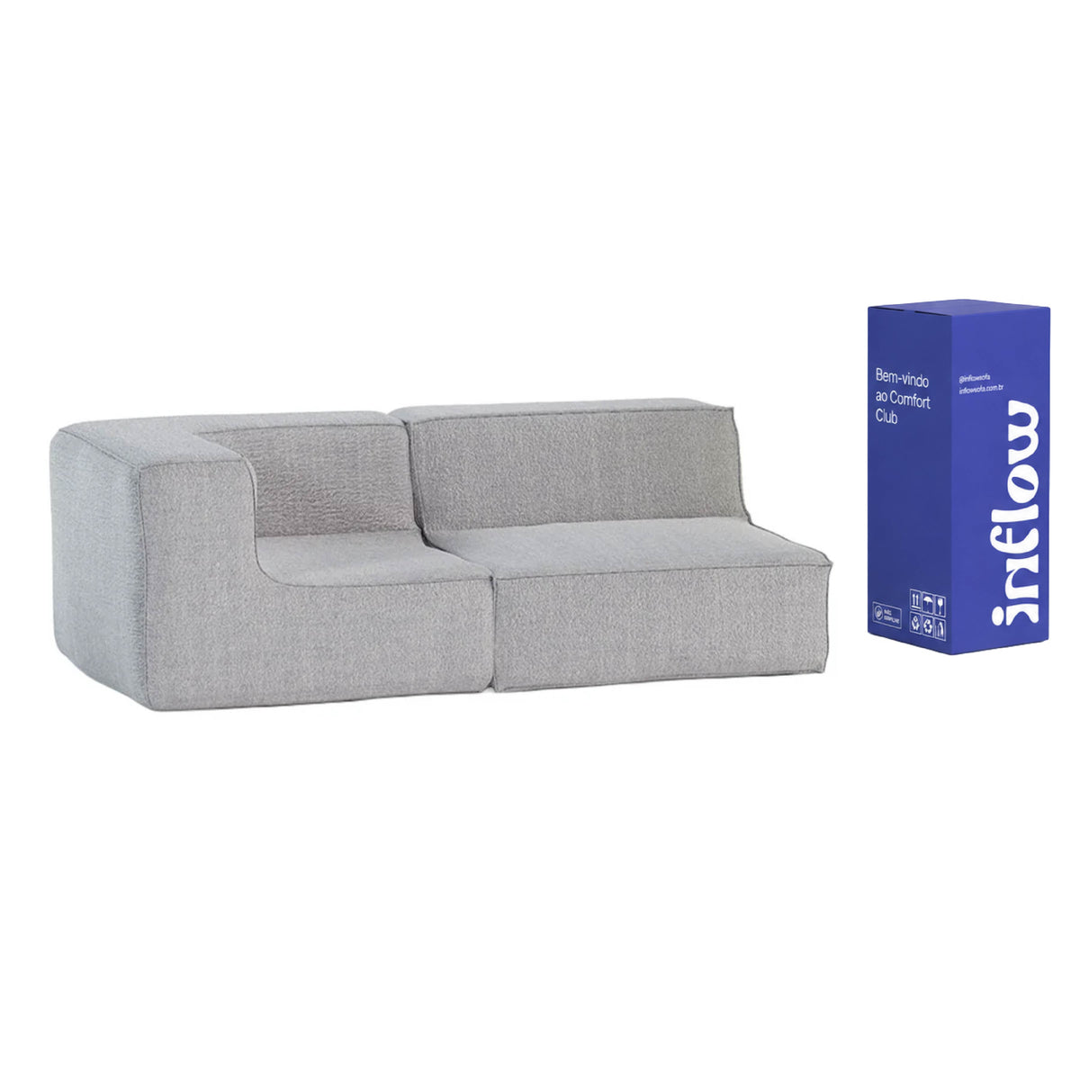 Sofá Modular Flow 2 Lugares 1 Canto em Boucle Cinza