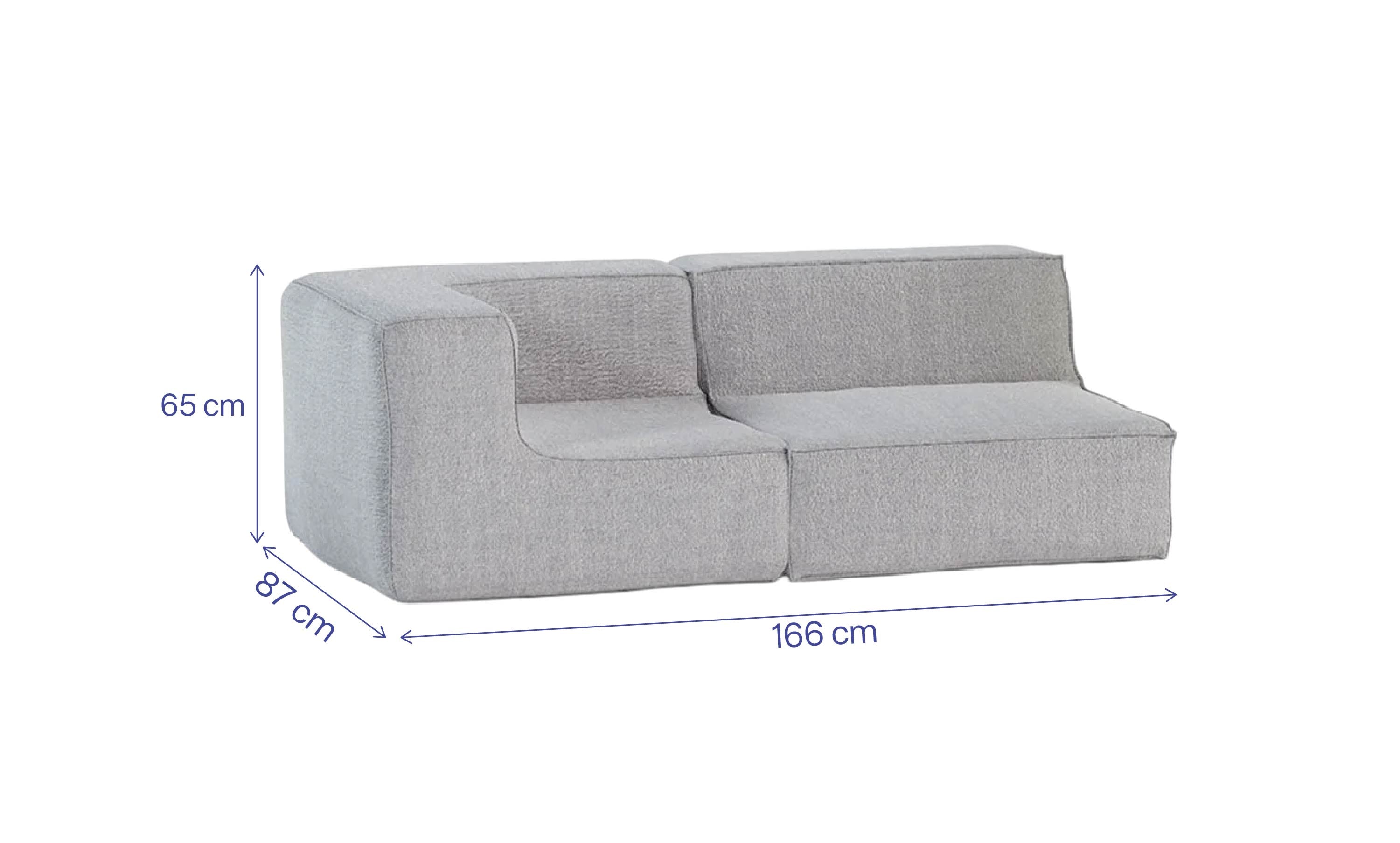 Sofá Modular Flow 2 Lugares 1 Canto em Boucle Cinza
