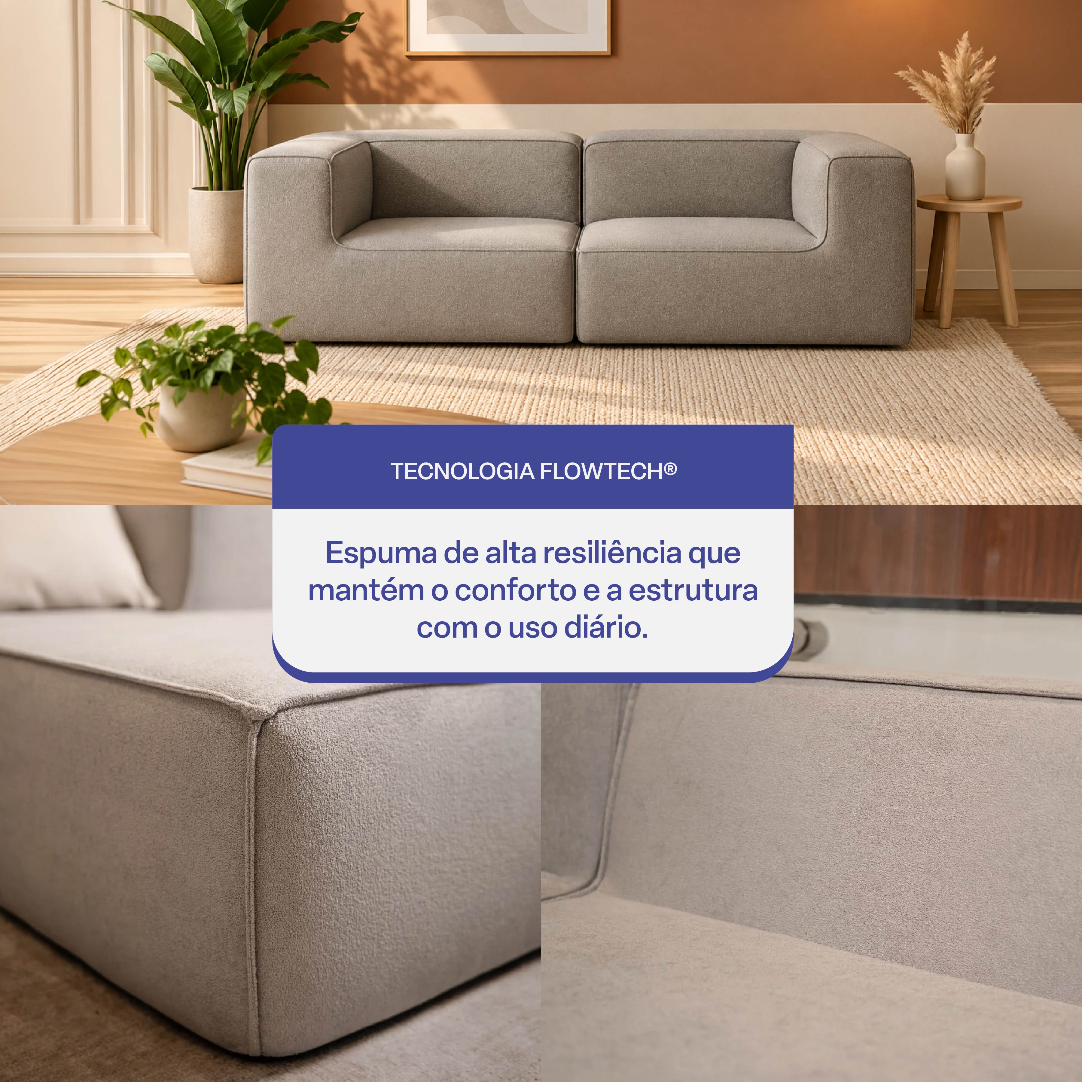 Sofá Modular Flow 2 Lugares 2 Cantos em  Boucle Cinza