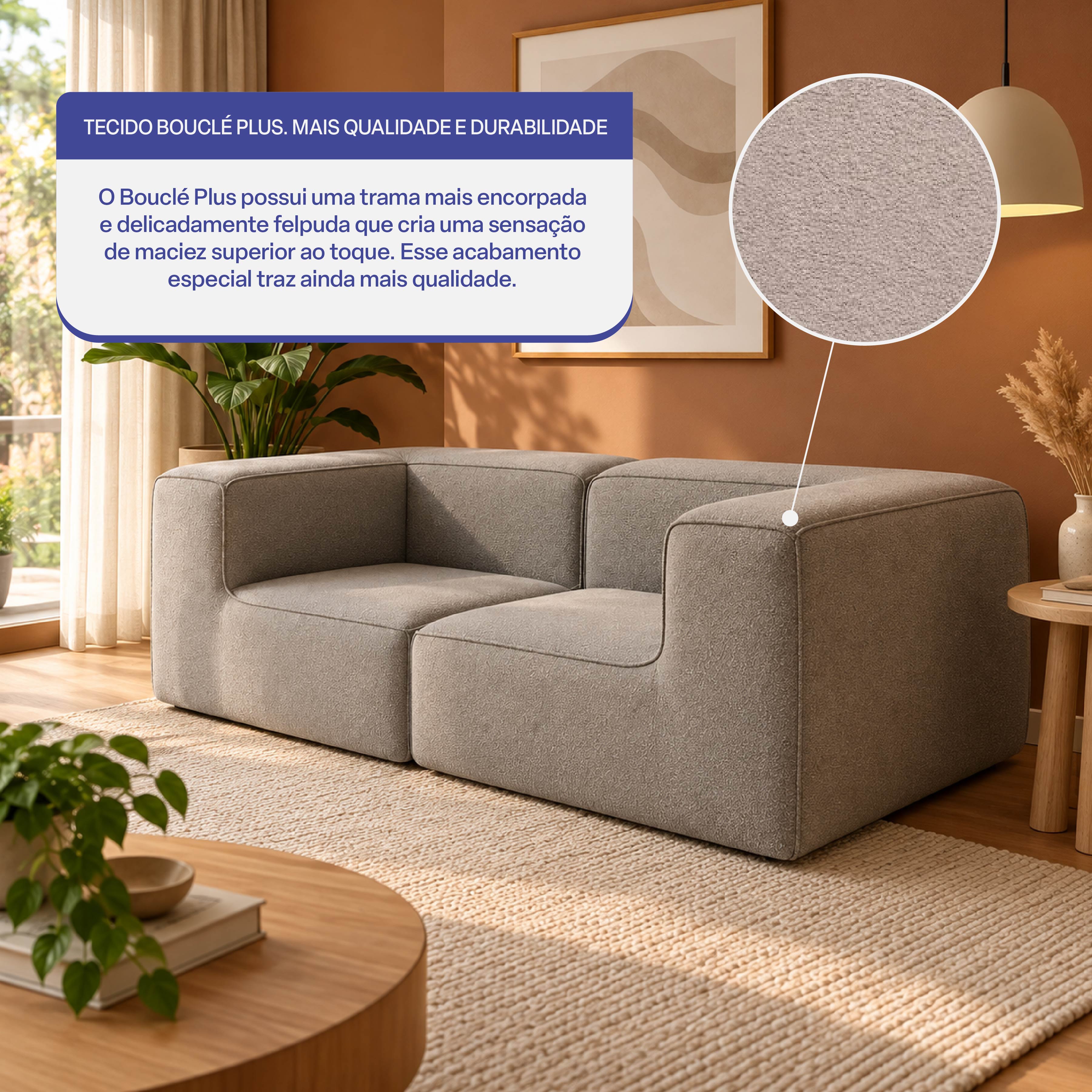 Sofá Modular Flow 2 Lugares 2 Cantos em  Boucle Cinza