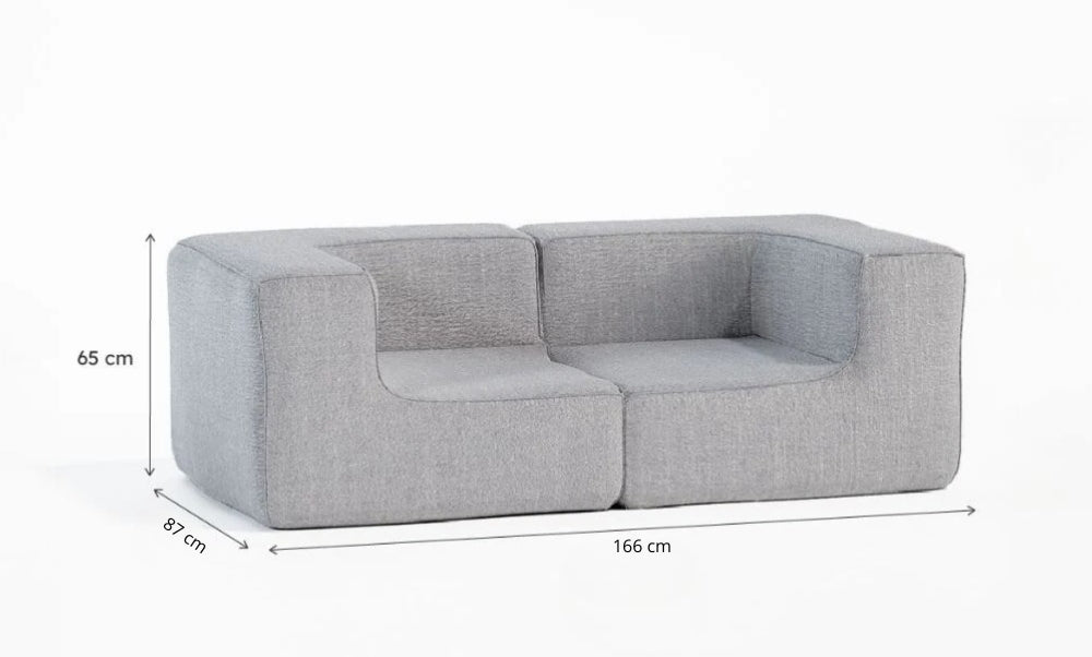 Sofá Modular Flow 2 Lugares 2 Cantos em  Boucle Cinza