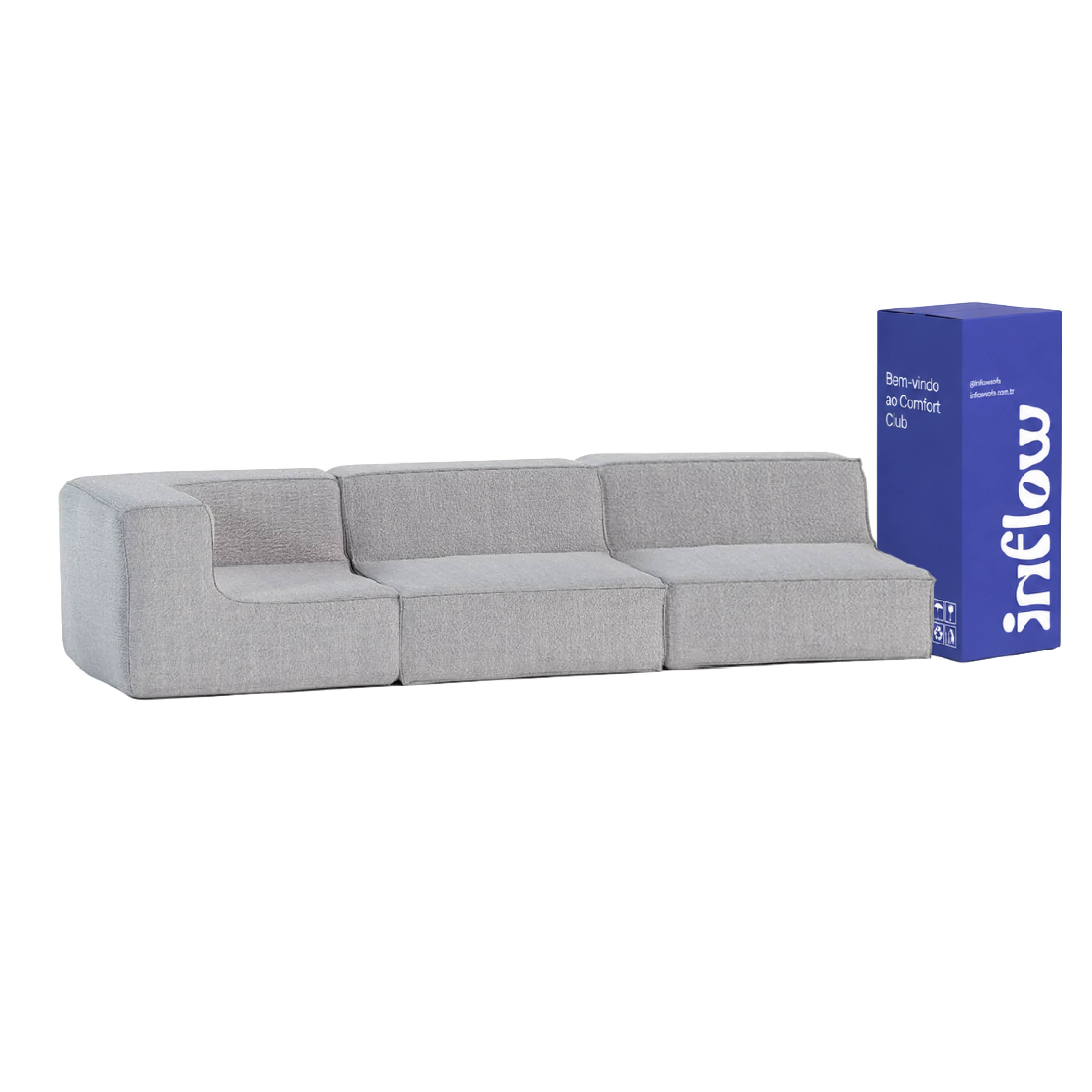 Sofá Modular Flow 3 Lugares 1 Canto em Boucle Cinza